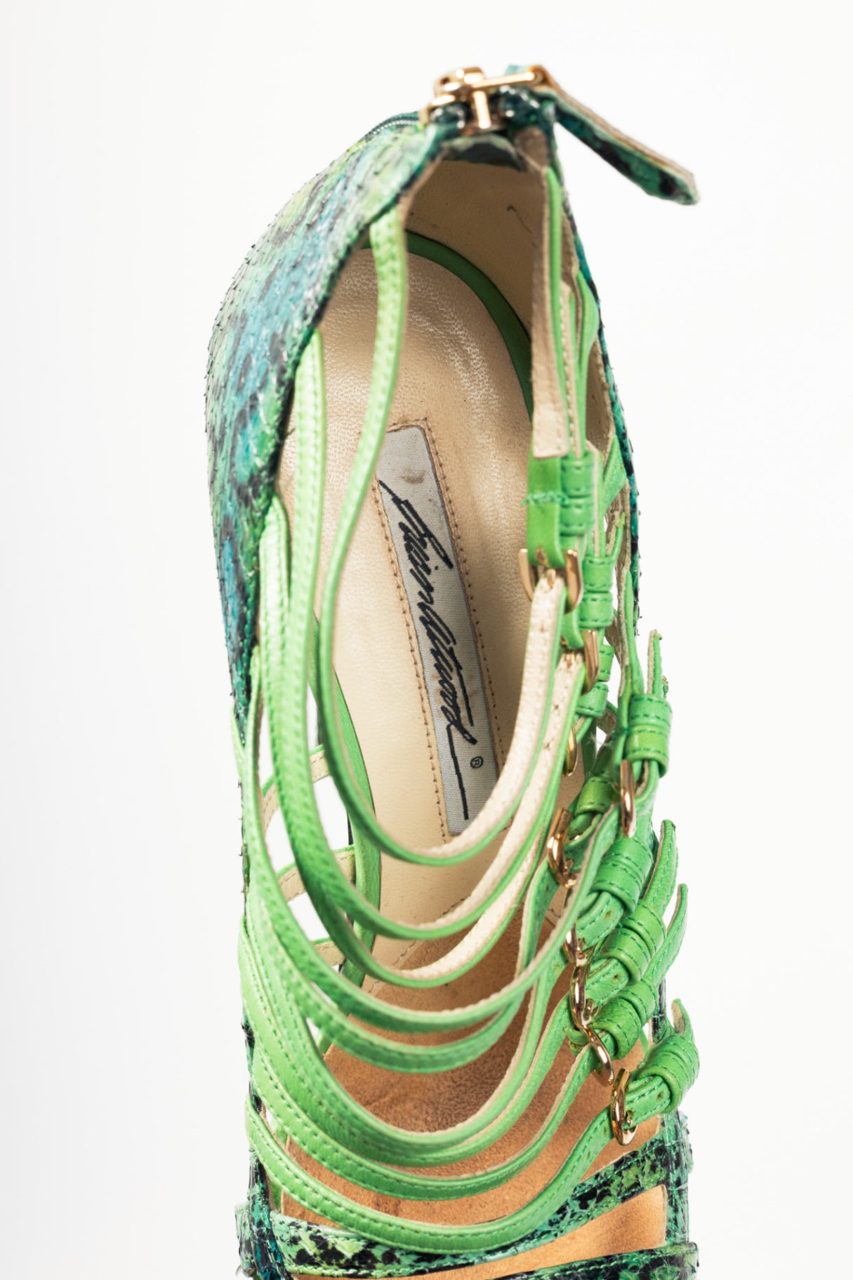 Brian Atwood SS12 Green Snake-Embossed Platform Sandals