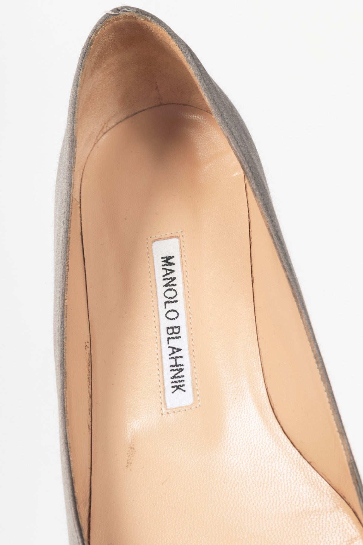Manolo Blahnik Hangisi Grey Satin Jewel-Buckle Flats