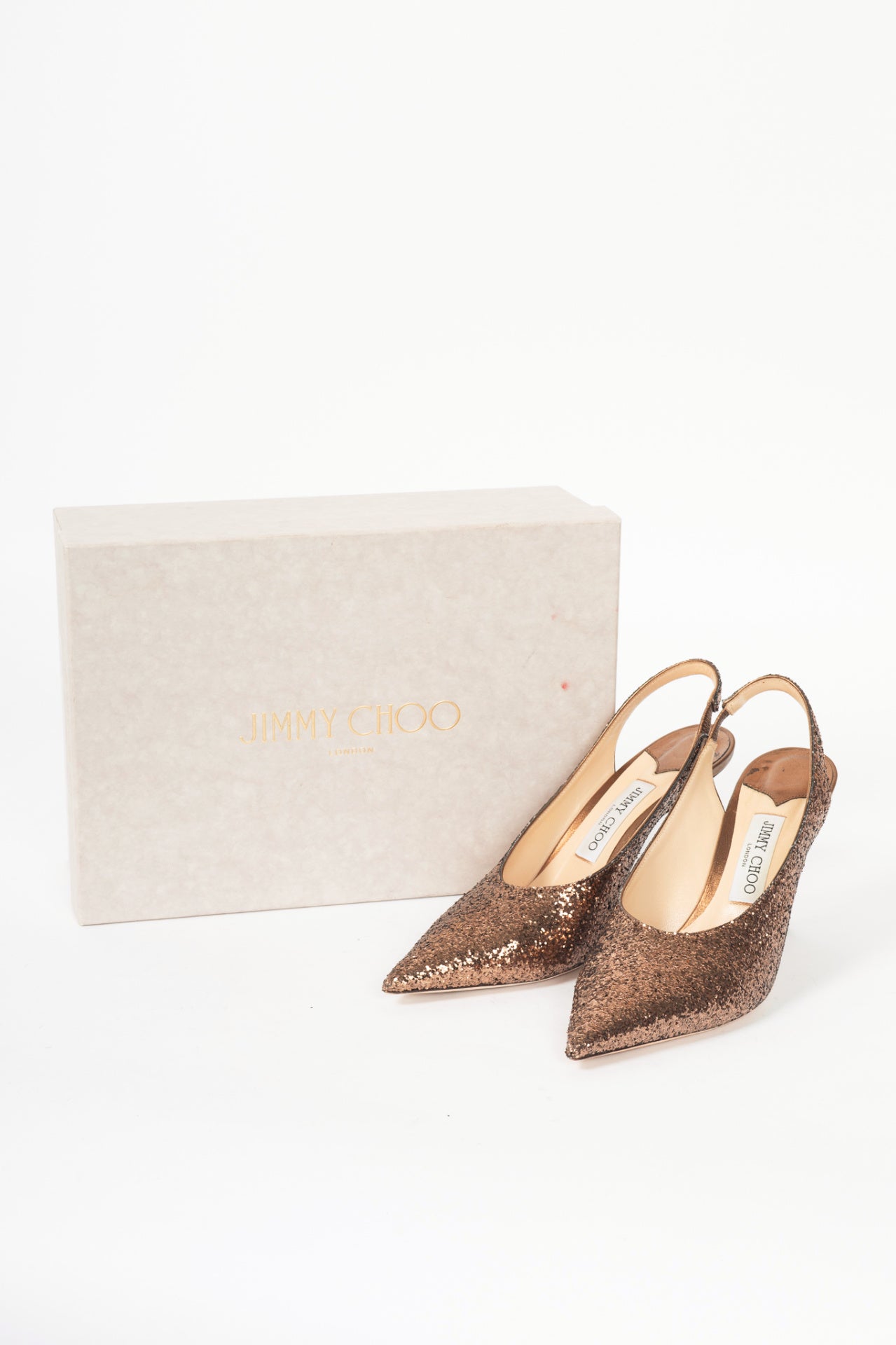 Jimmy Choo Bronze Glitter Slingback Pointed-Toe Heels