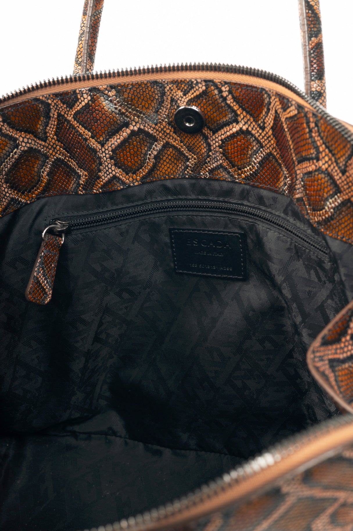 Escada Brown Snake-Embossed Leather Dome Tote
