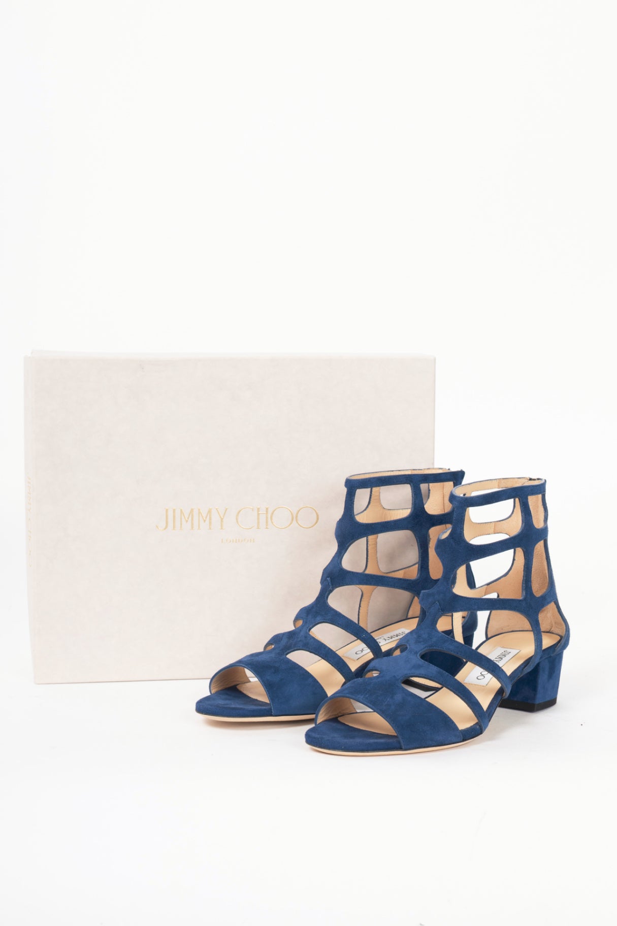 Jimmy Choo Ren 35 Pacific Suede Cage Sandals