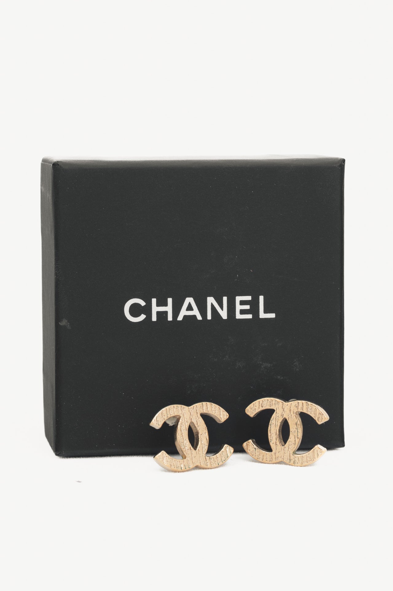Chanel 19K Gold-Tone Textured CC Stud Earrings