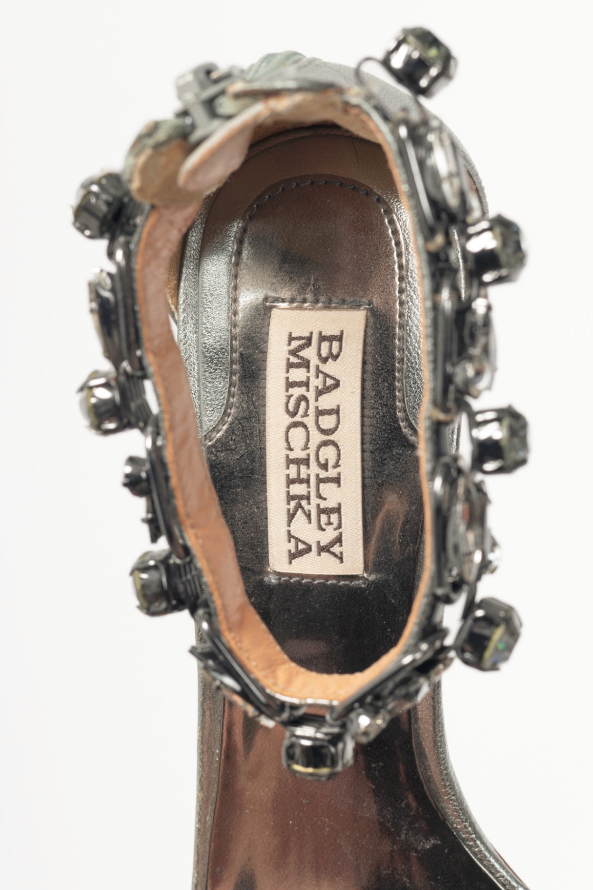 Badgley Mischka Clark Silver Embellished Leather Sandals