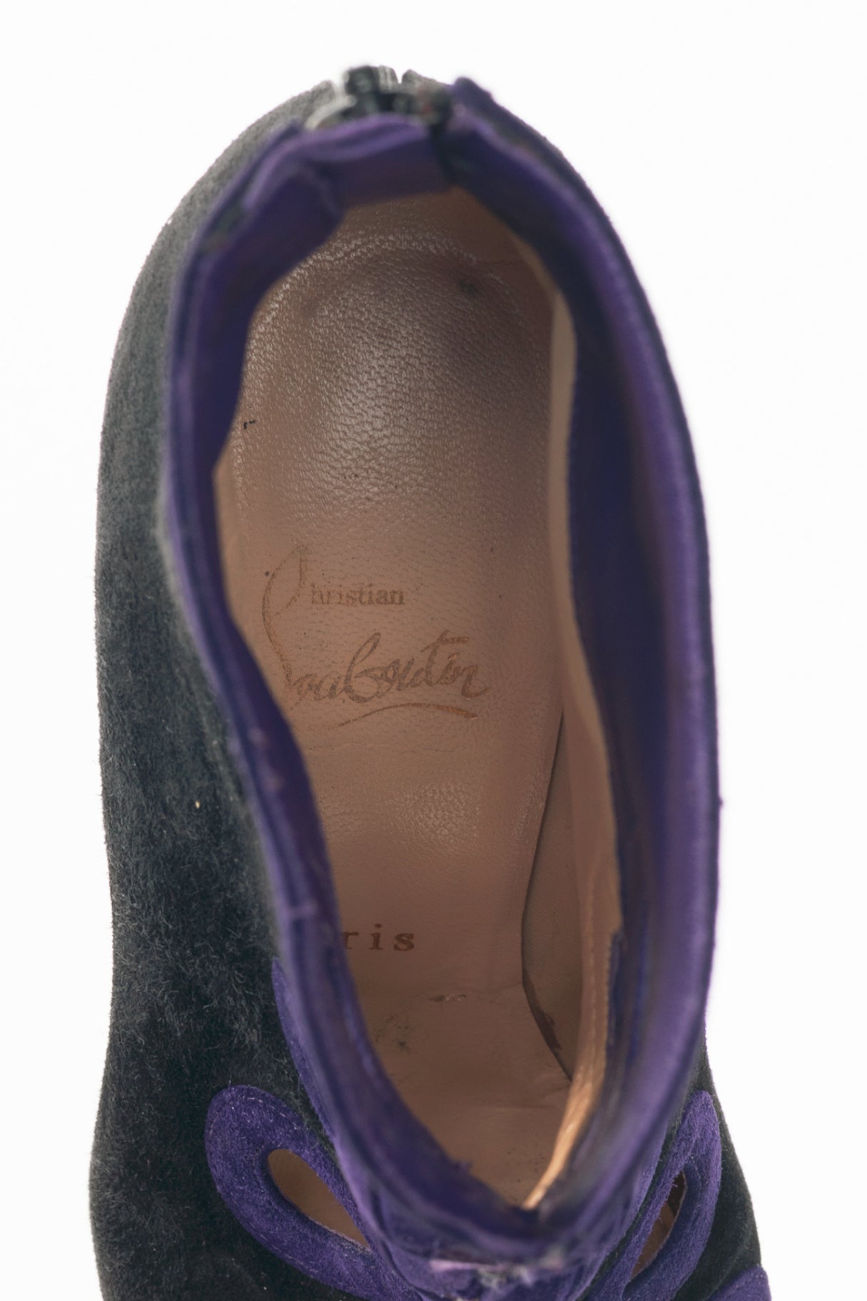 Christian Louboutin Et Trott 100 Black & Violette Veau Velours Booties