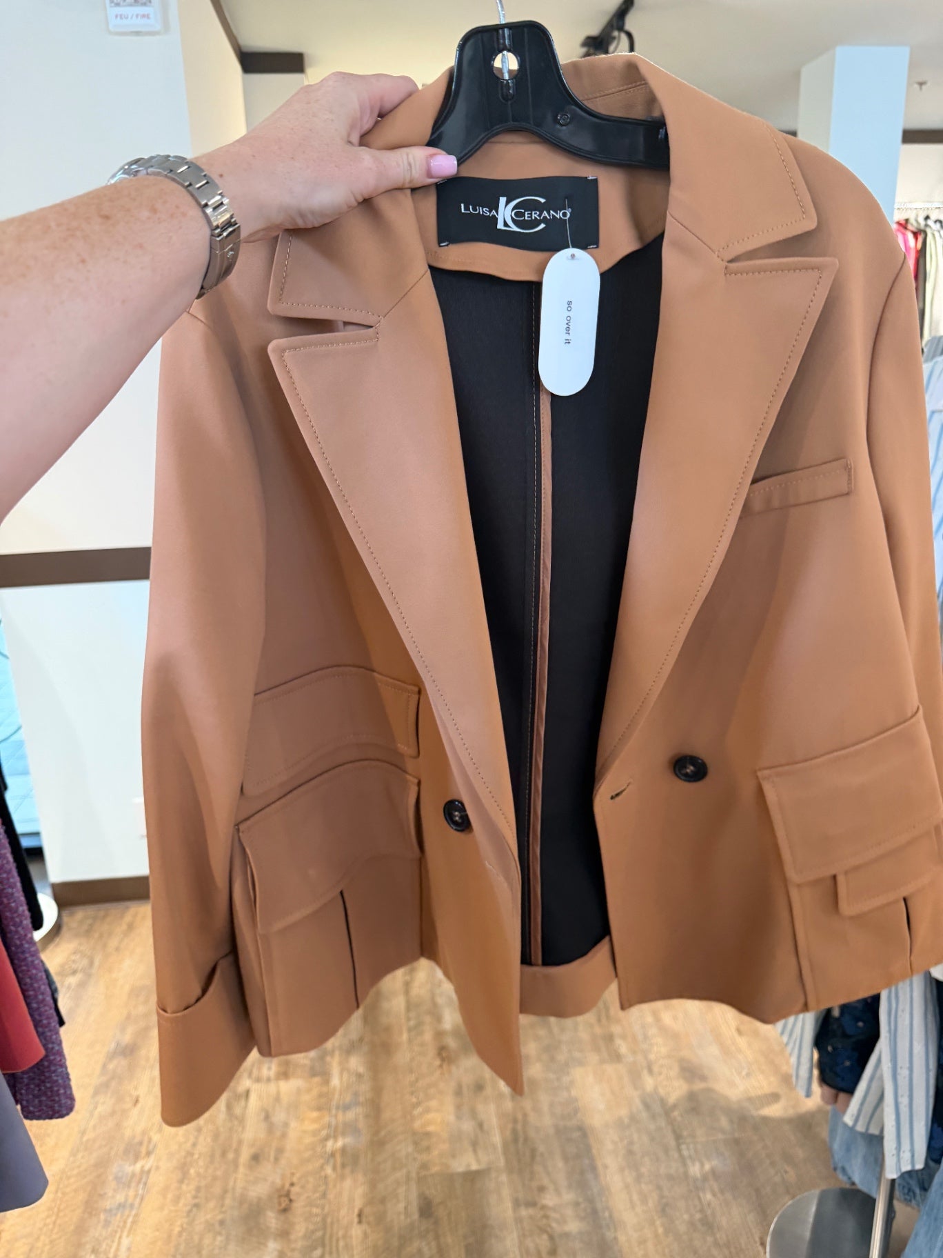 Camel Brown Double-Breasted Utility-Style Jacket