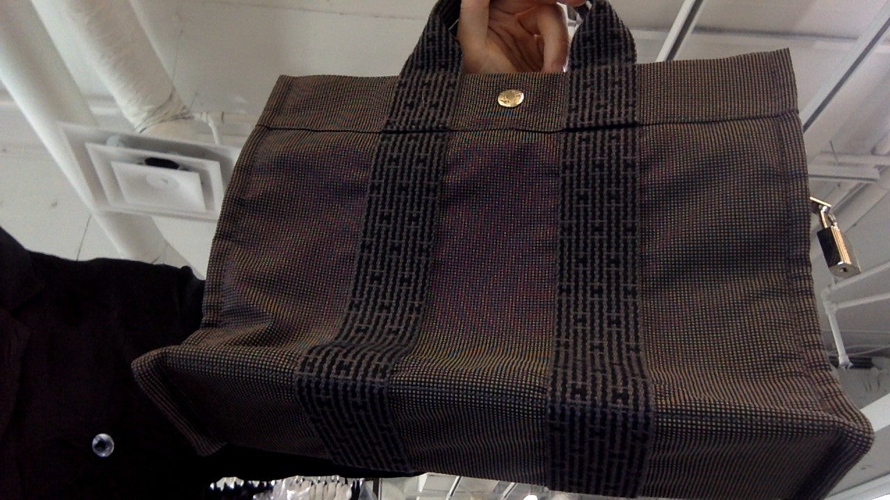 Hermes Herline Grey Canvas Tote