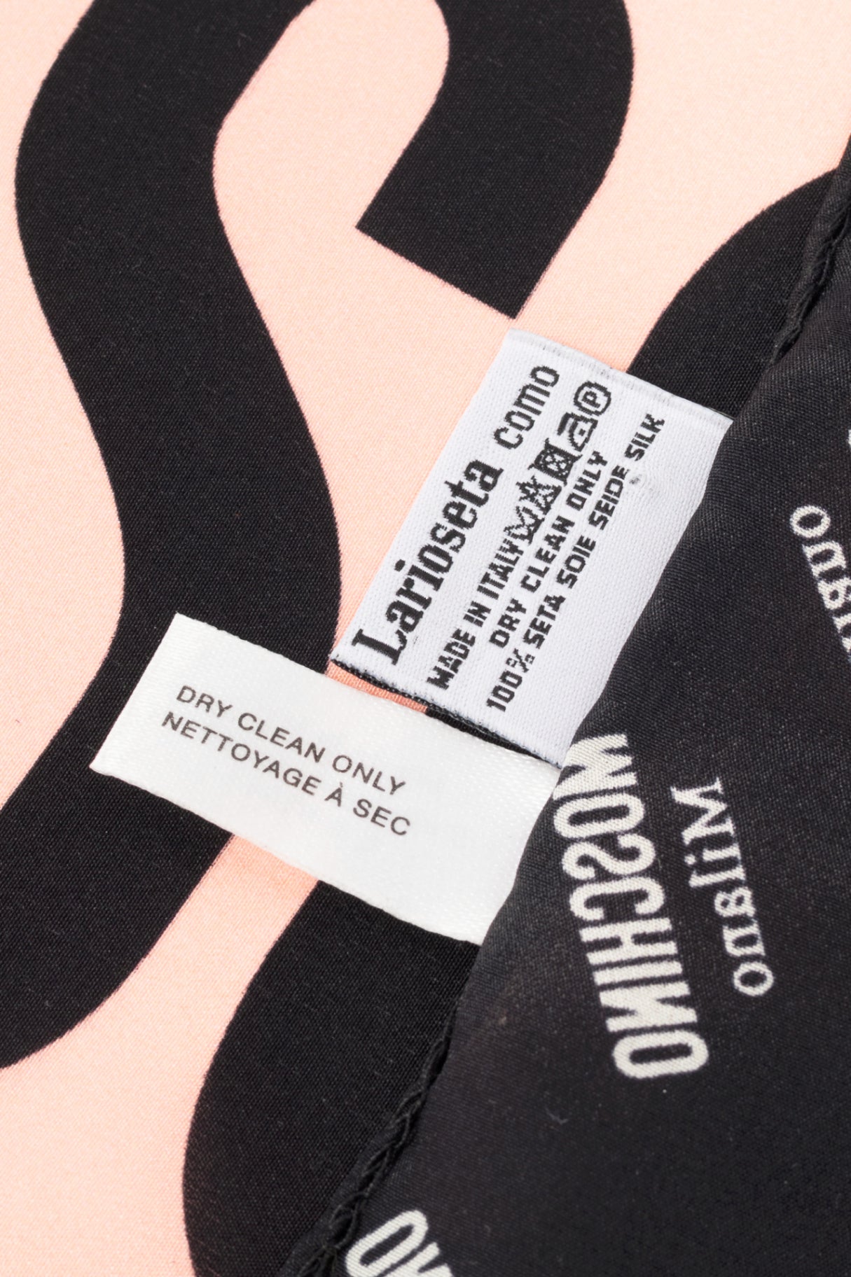 Moschino Pink & Black Silk Logo Floral Square Scarf