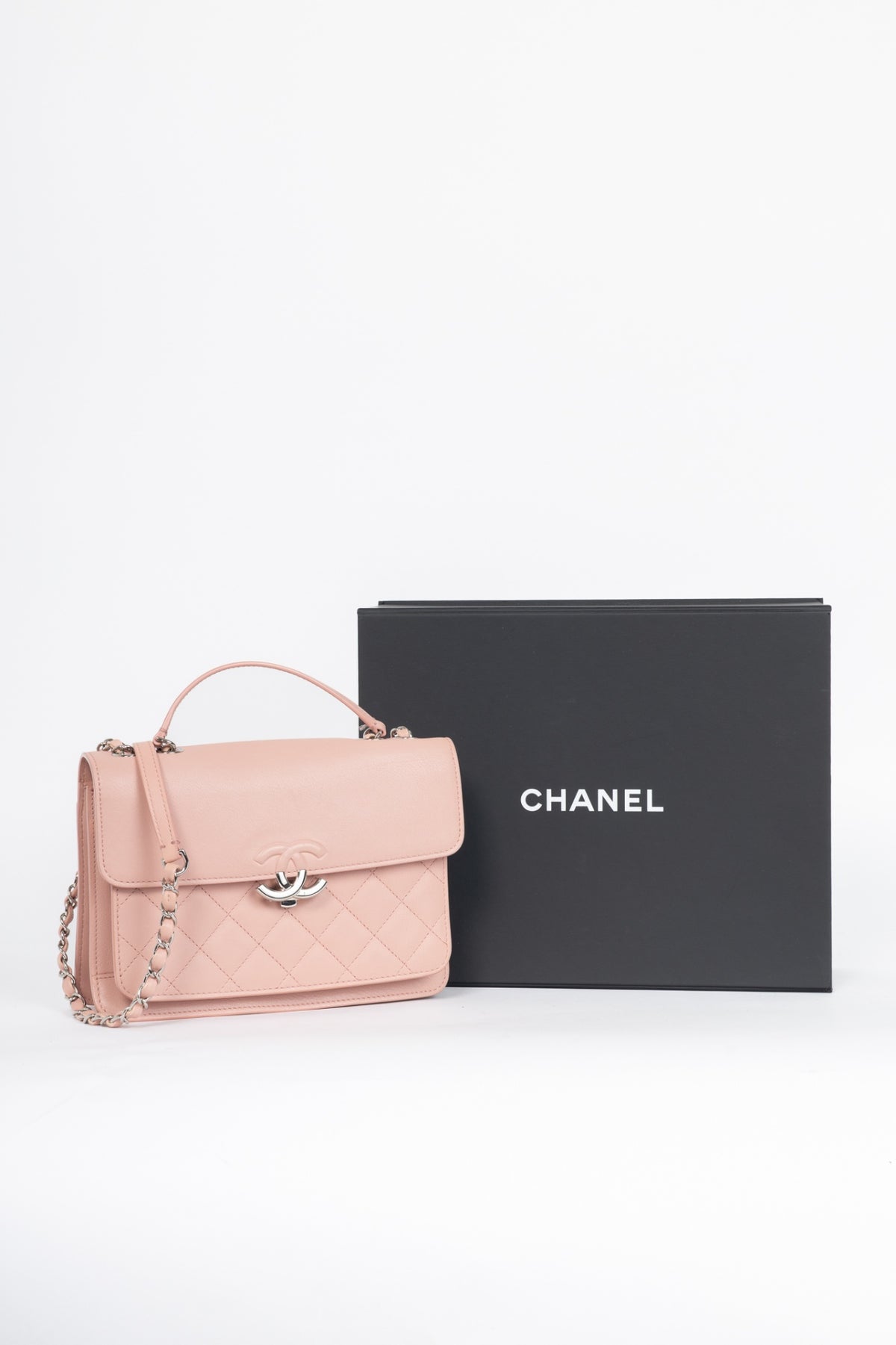 Chanel Pink CC Box Flap Quilted Calfskin Bag