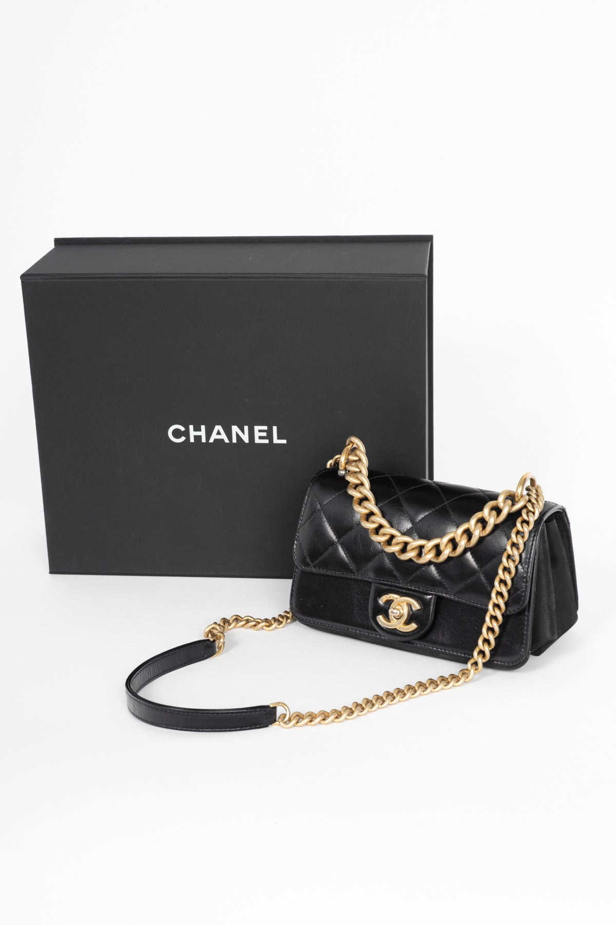 Chanel Paris-Cosmopolite Black Aged Calfskin Quilted Small Flap Bag