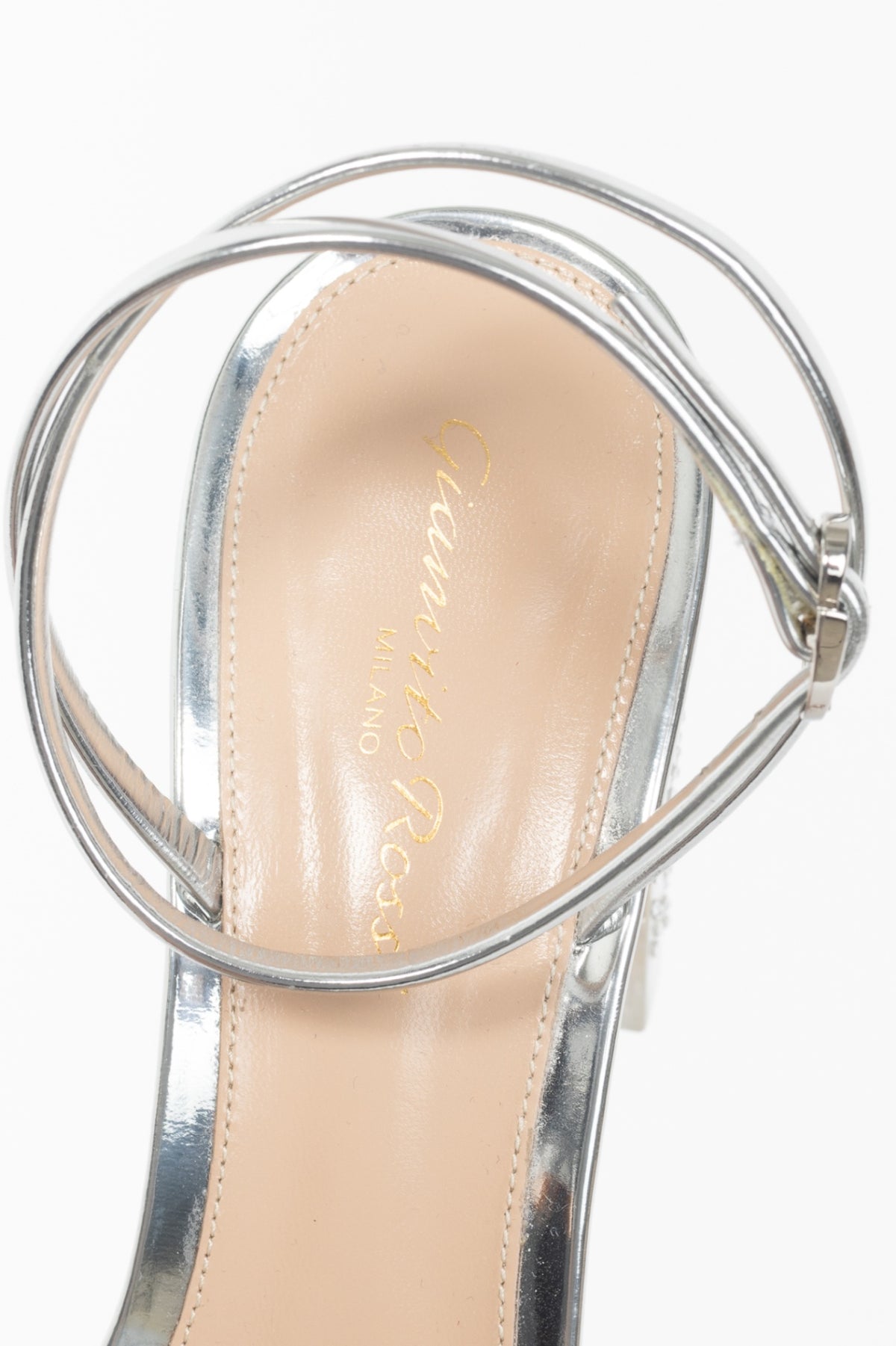 Gianvito Rossi Silver Patent Leather & PVC Rhinestone Sandals