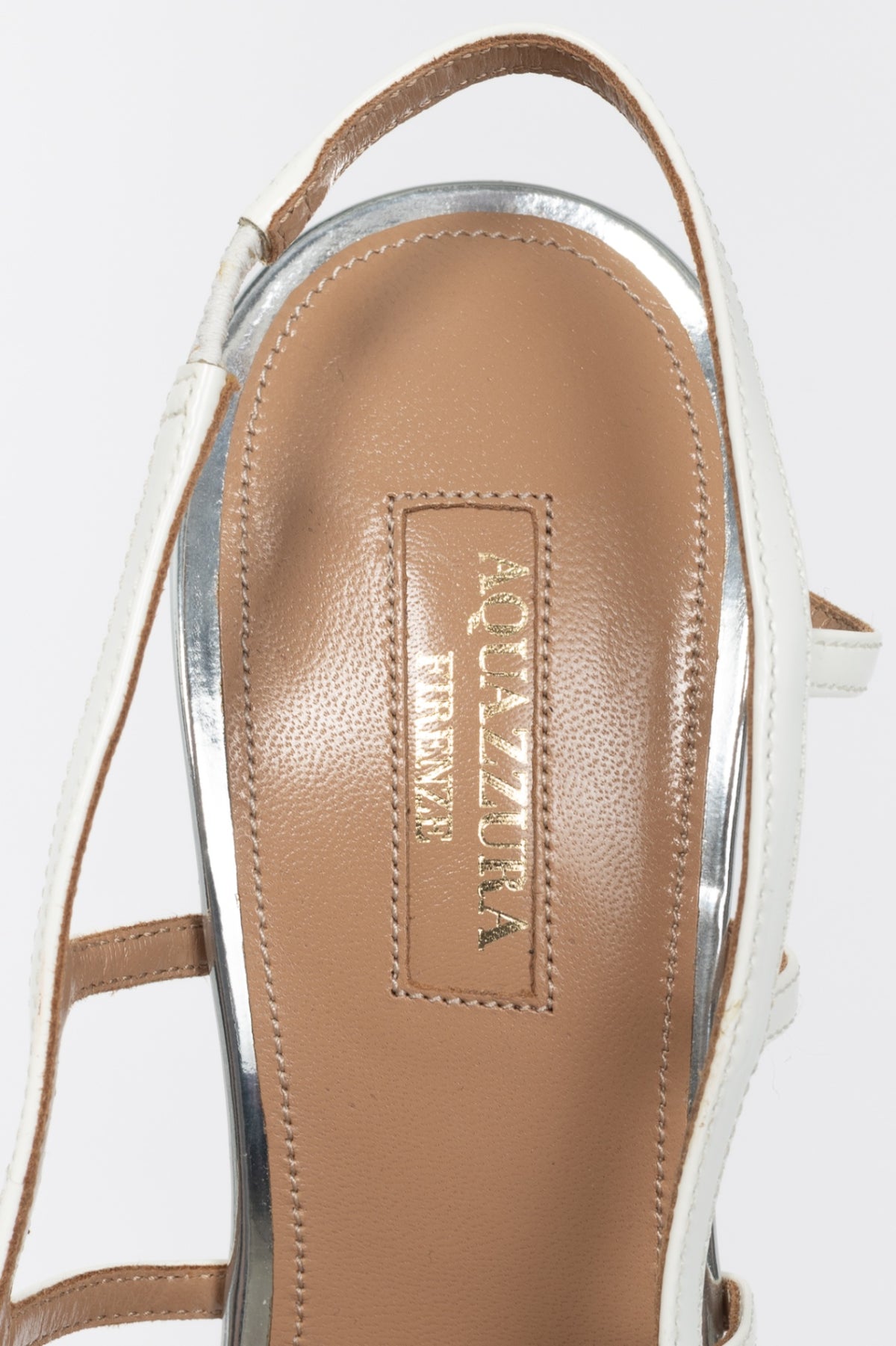 Aquazzura White Patent-Leather Caged Slingback Heels