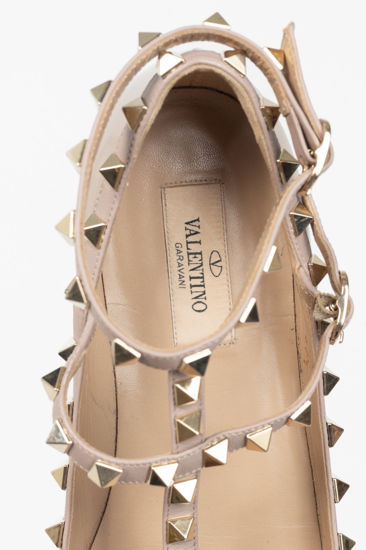 Valentino Garavani Poudre Patent-Leather Rockstud T-Strap Flats
