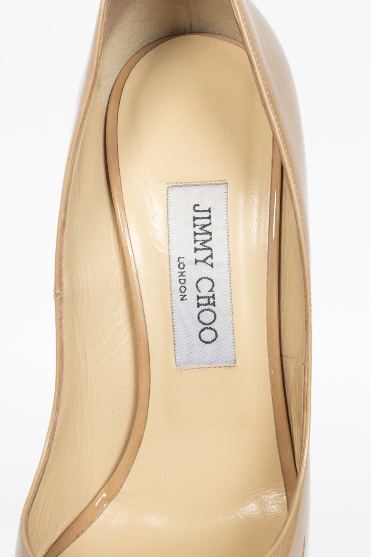 Jimmy Choo Proud "Nude" Patent-Leather Peep-Toe Platform Pumps