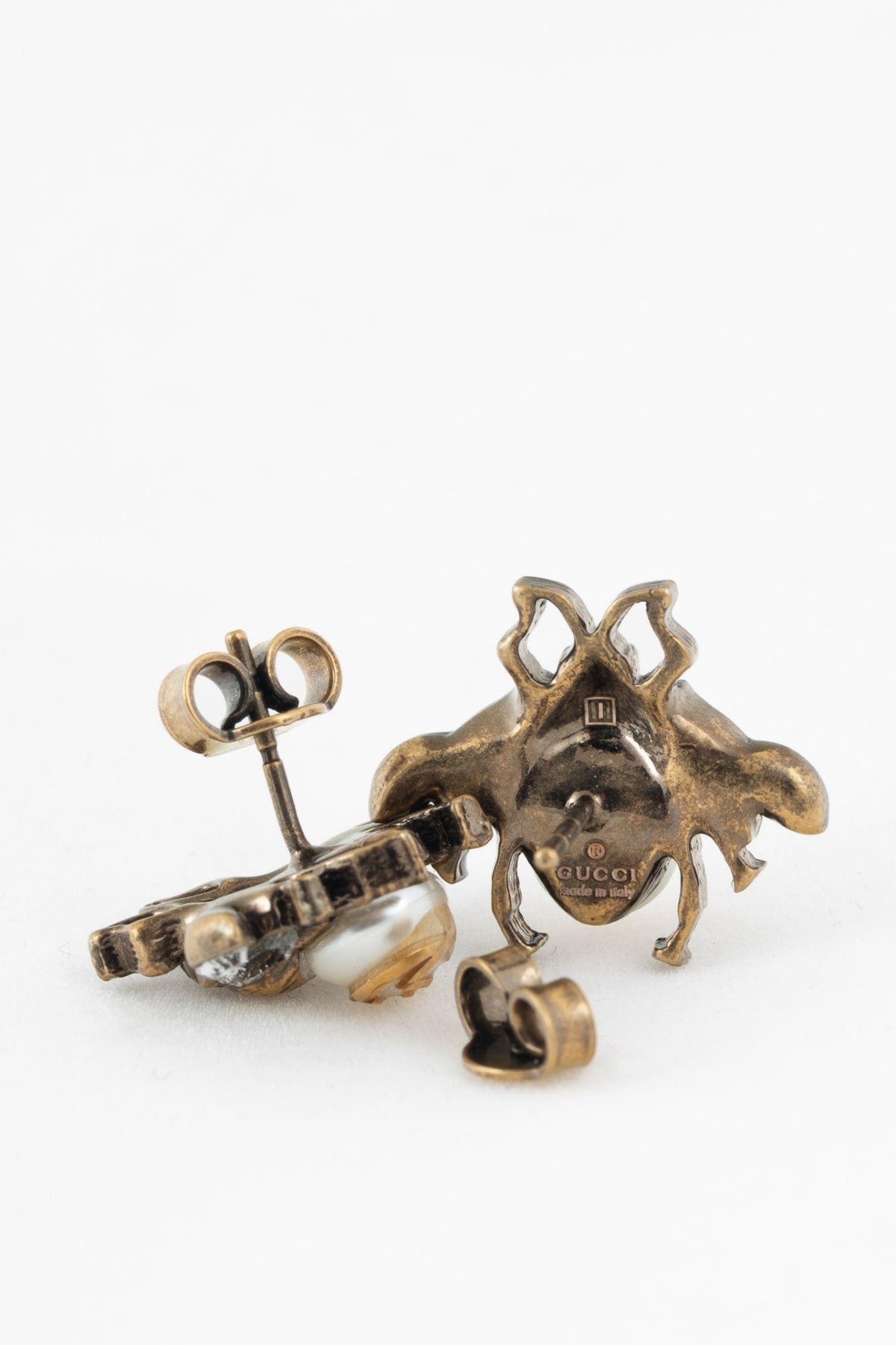 Gucci Gold-Tone Bee Crystal Logo Stud Earrings