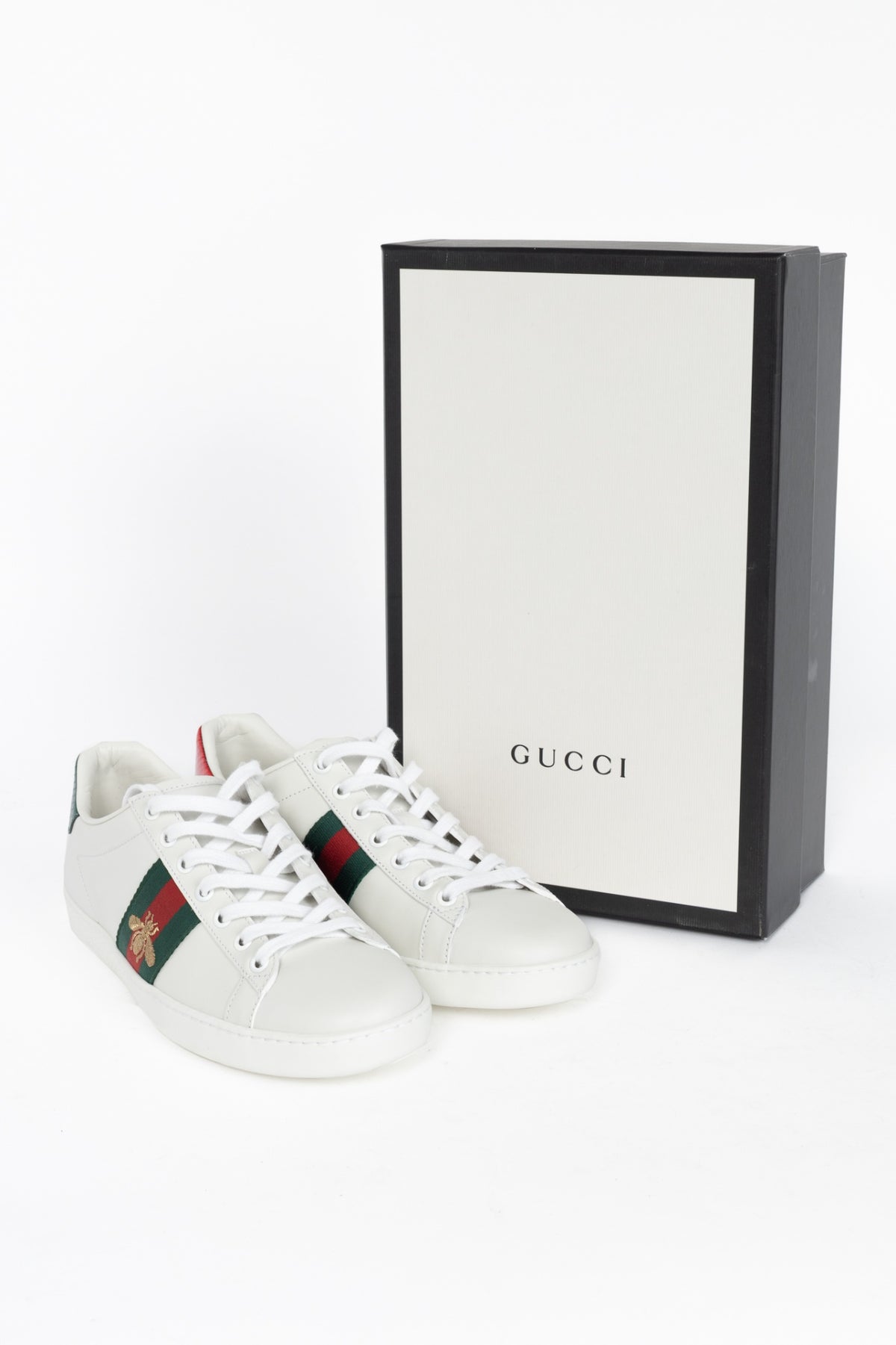 Gucci Ace Bee White Leather Lace-Up Sneakers