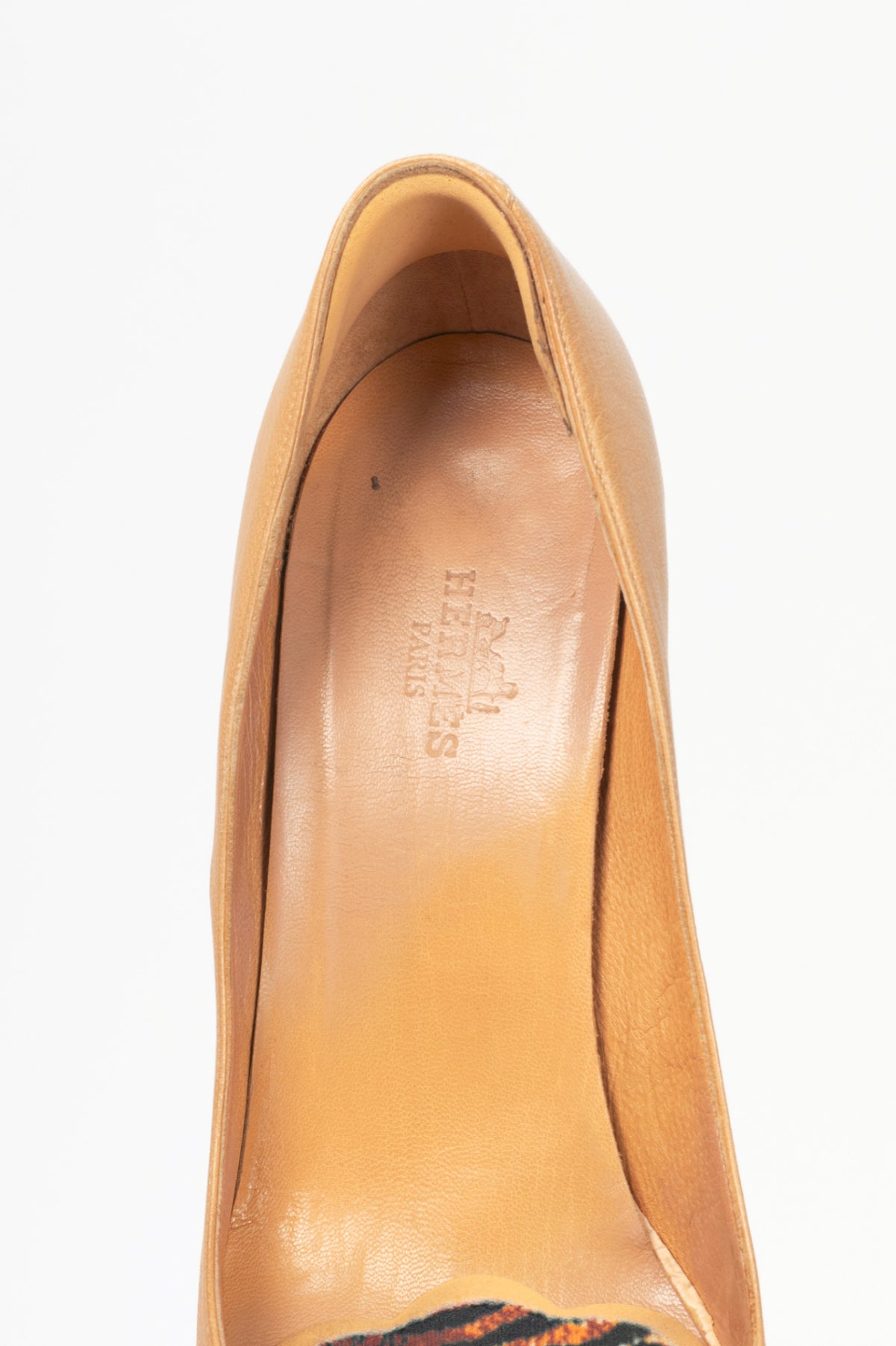 Hermes Tan Leather Pointed-Toe Stacked-Heel Pumps