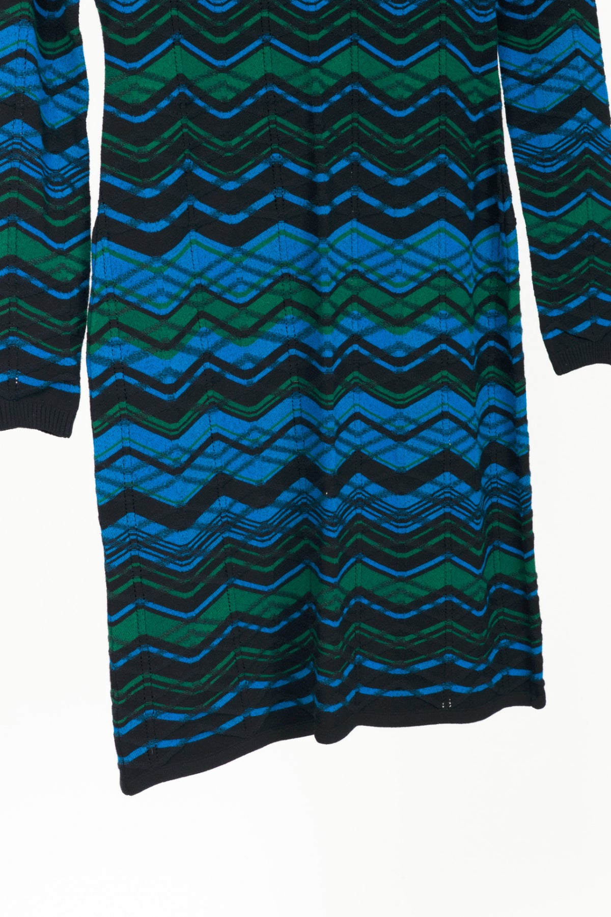 M by Missoni Blue "Bias Plaid" Zig-Zag Knit Long-Sleeve Dress