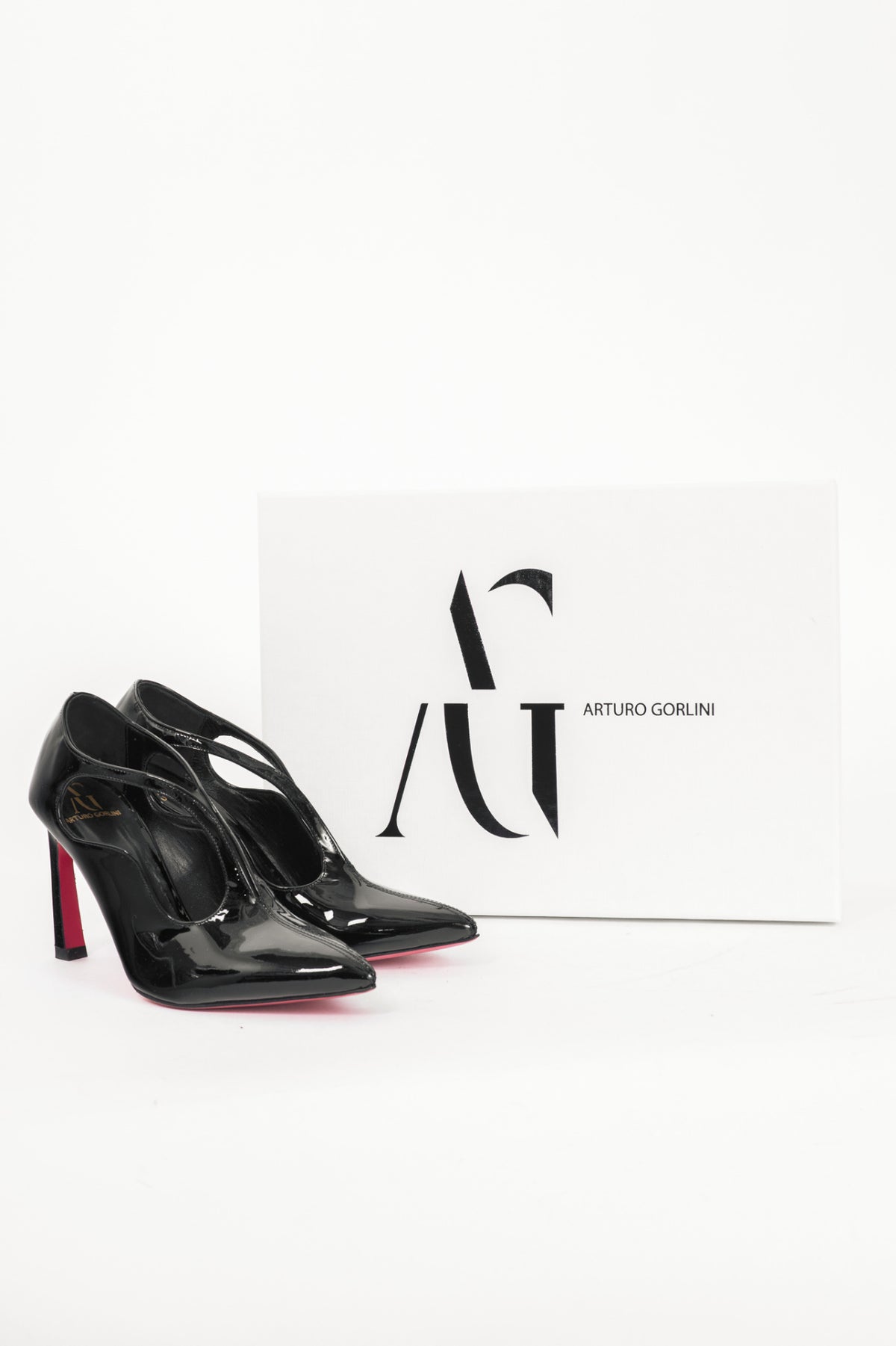 Arturo Gorlini Mask Black Patent-Leather Cutout Pumps