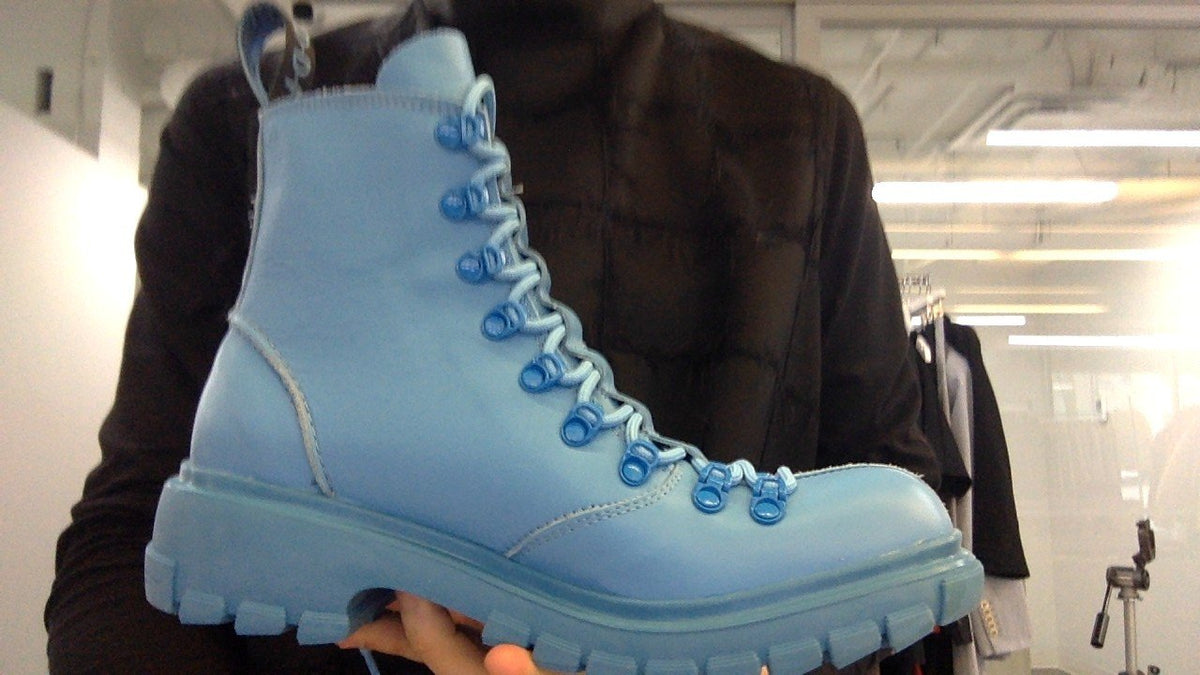 John Fluevog Neon Blue Lace Up Boots