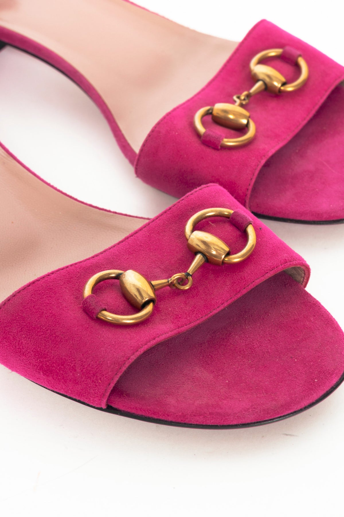 Gucci Liliane Fuchsia Suede Horsebit Ankle-Strap Sandals