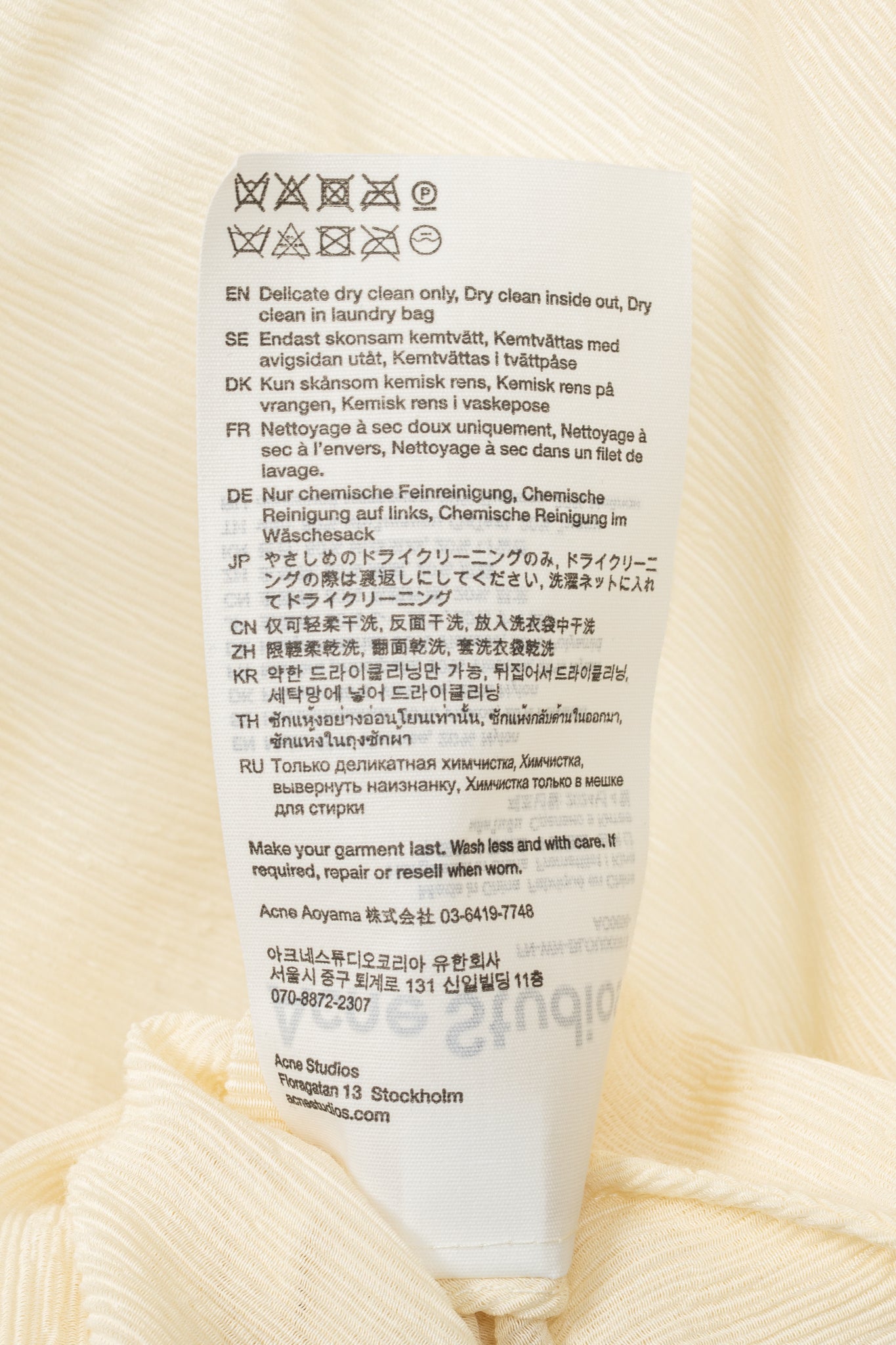 Acne Studios Warm White Crepe Frayed-Edge Pussy-Bow Blouse