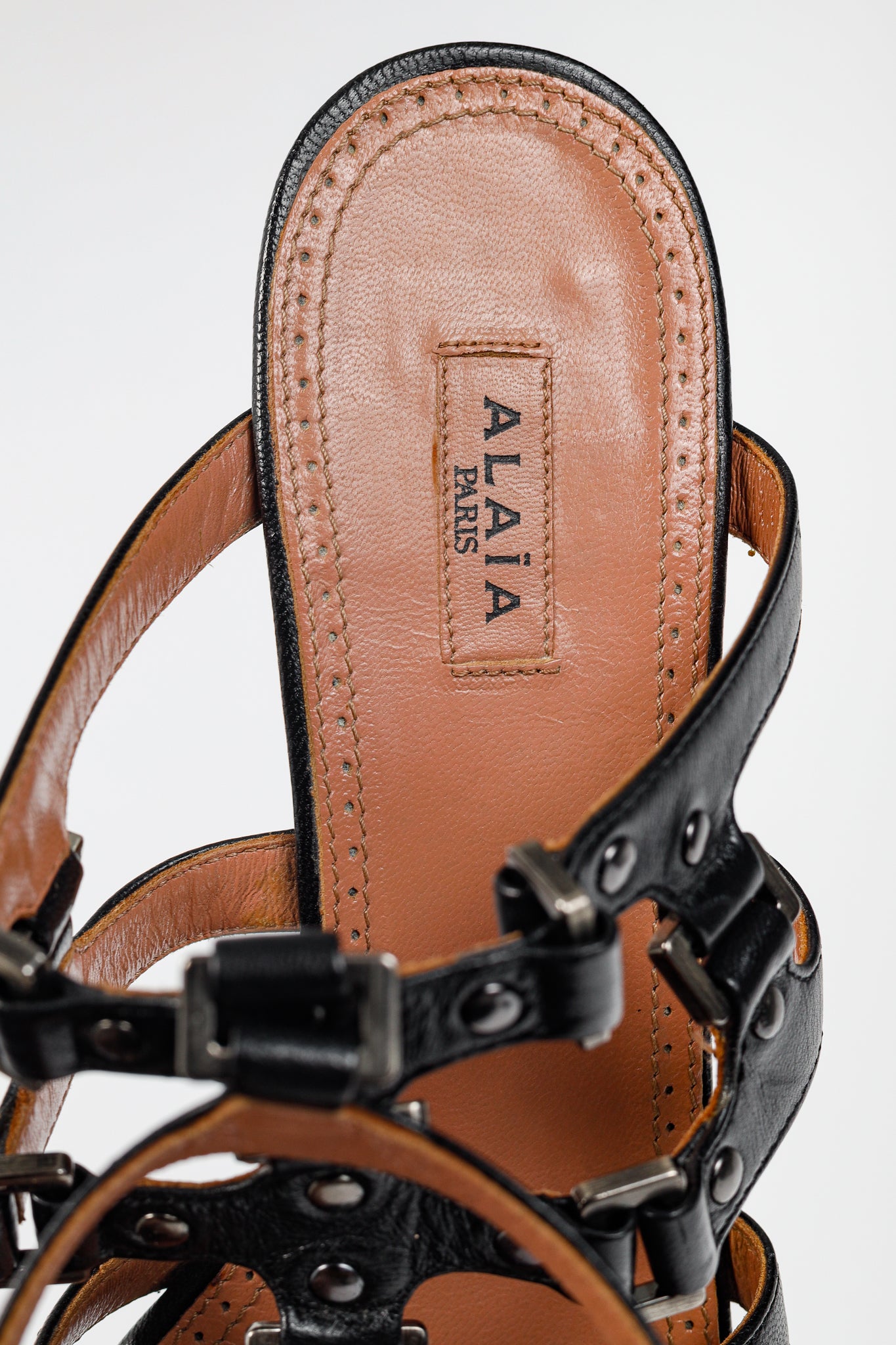 Alaia Black Leather Strappy Studded Sandals