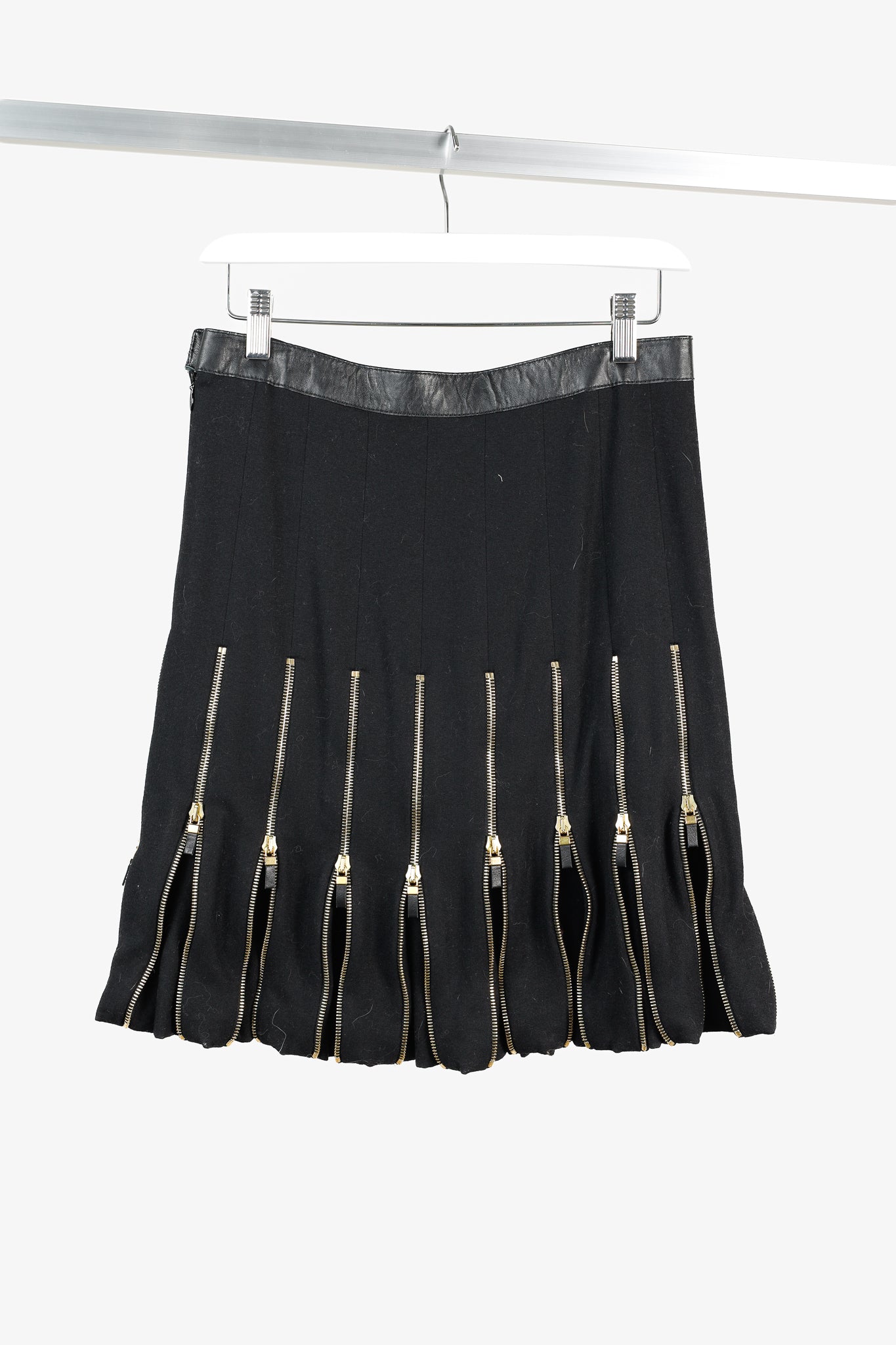 Alexander McQueen Black Wool Leather-Trim Zippered-Hem Skirt