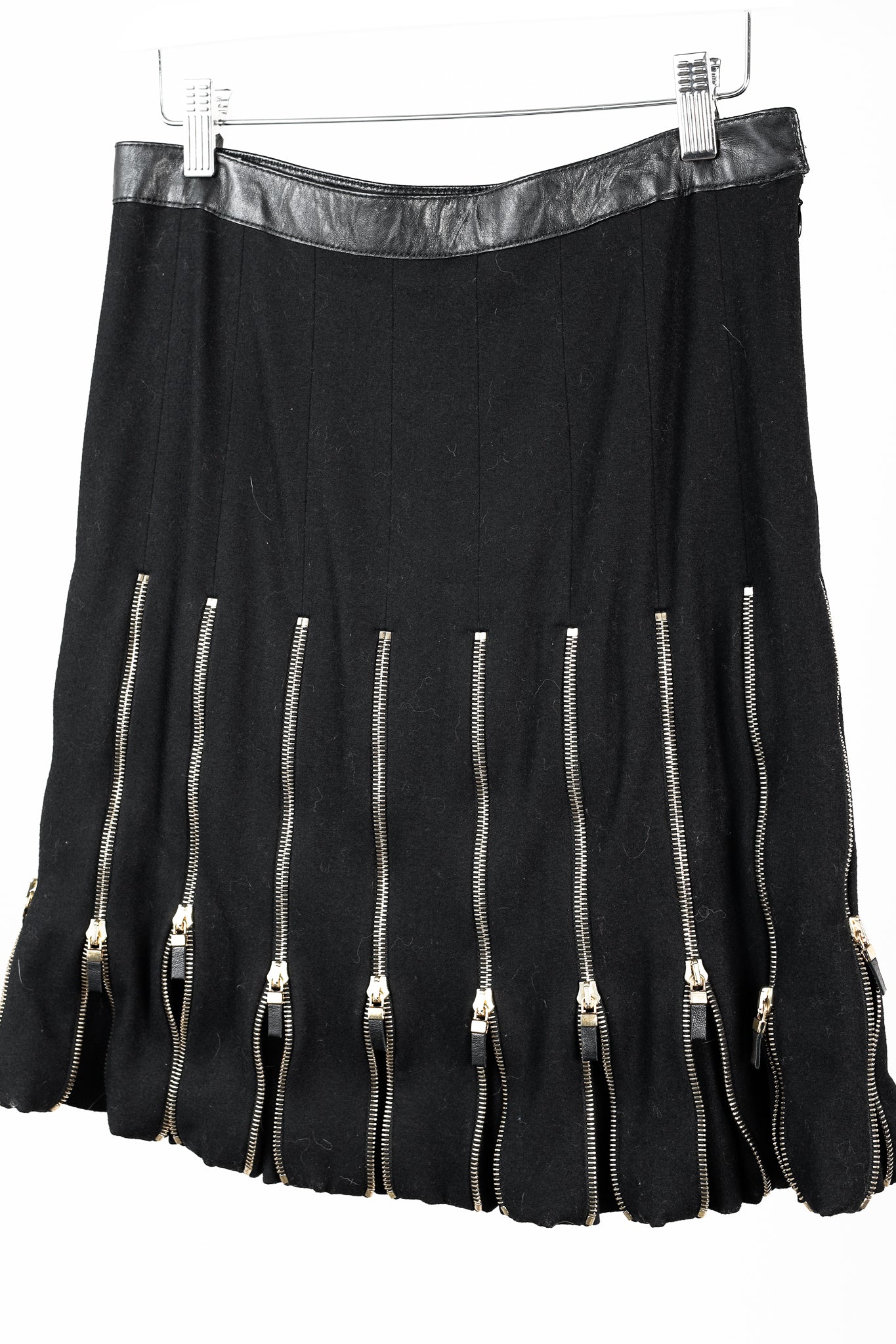 Alexander McQueen Black Wool Leather-Trim Zippered-Hem Skirt
