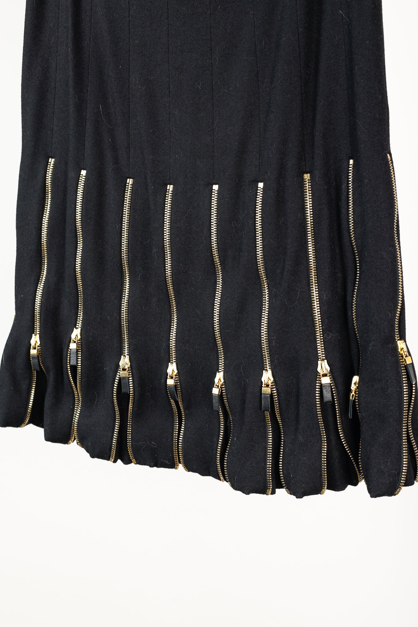 Alexander McQueen Black Wool Leather-Trim Zippered-Hem Skirt