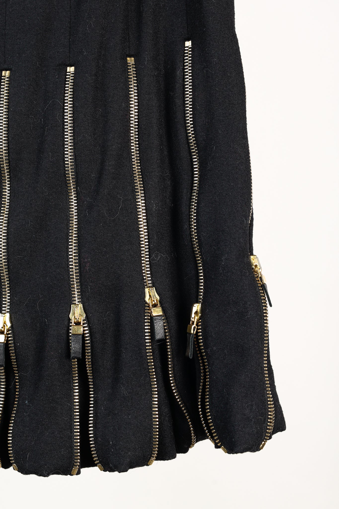 Alexander McQueen Black Wool Leather-Trim Zippered-Hem Skirt