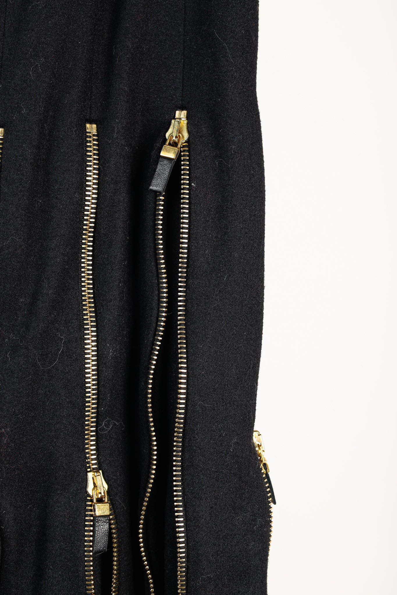 Alexander McQueen Black Wool Leather-Trim Zippered-Hem Skirt