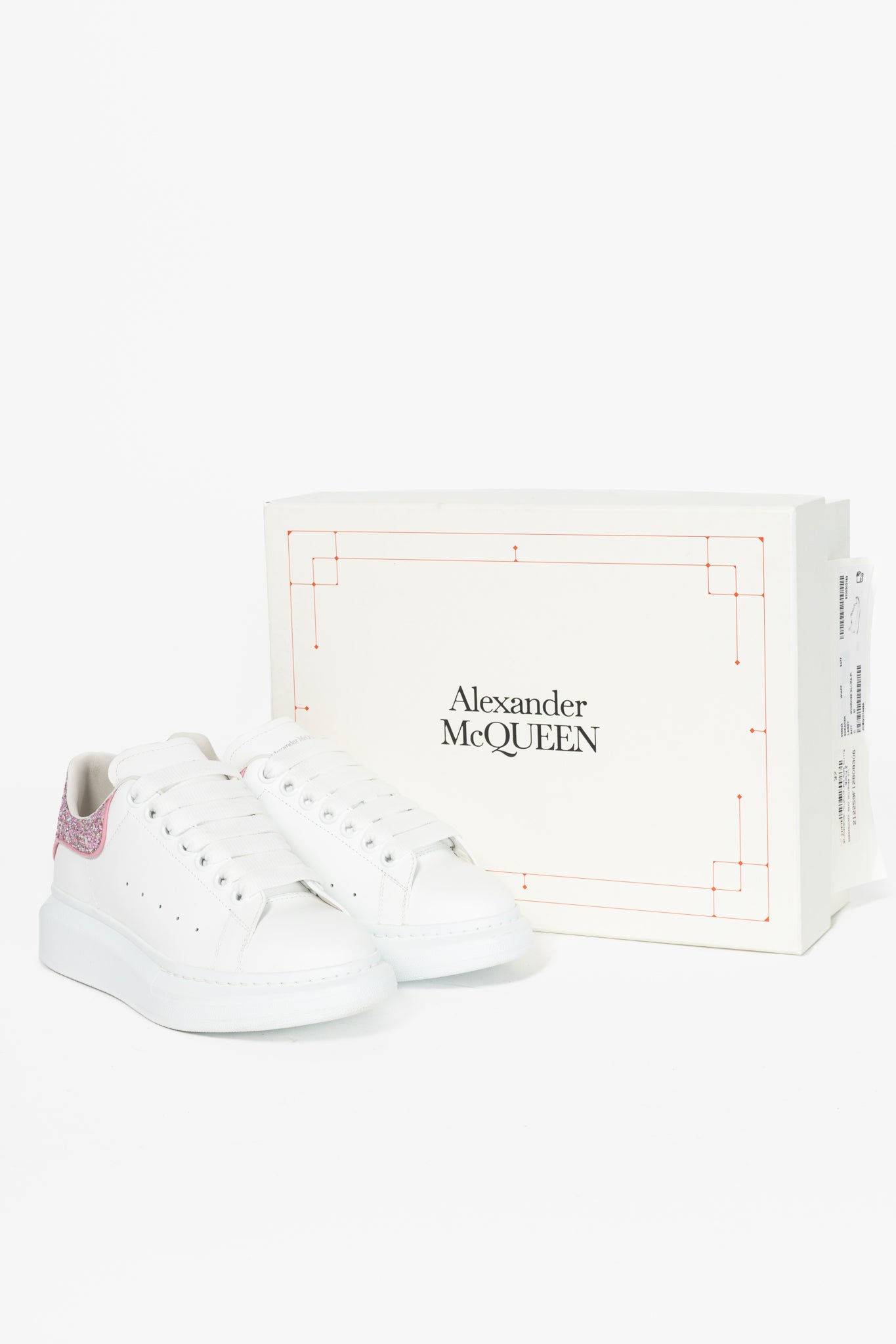 Alexander McQueen Larry White & Rose Glitter Lace-Up Sneakers