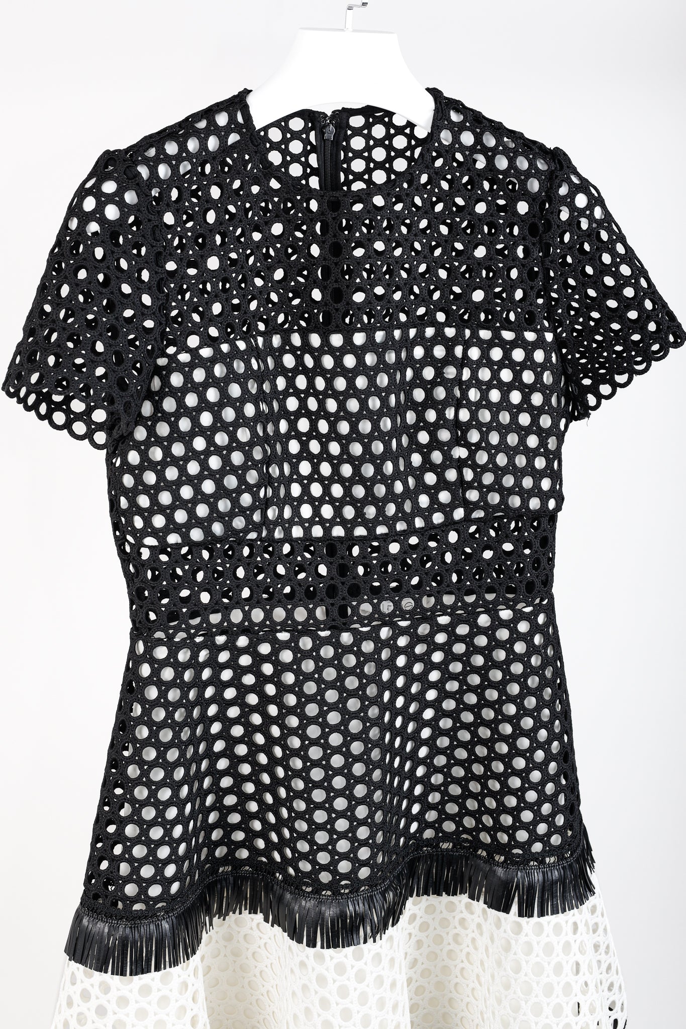 Alexis Cinthia Black & White Embroidered Round Eyelets Fringe Dress