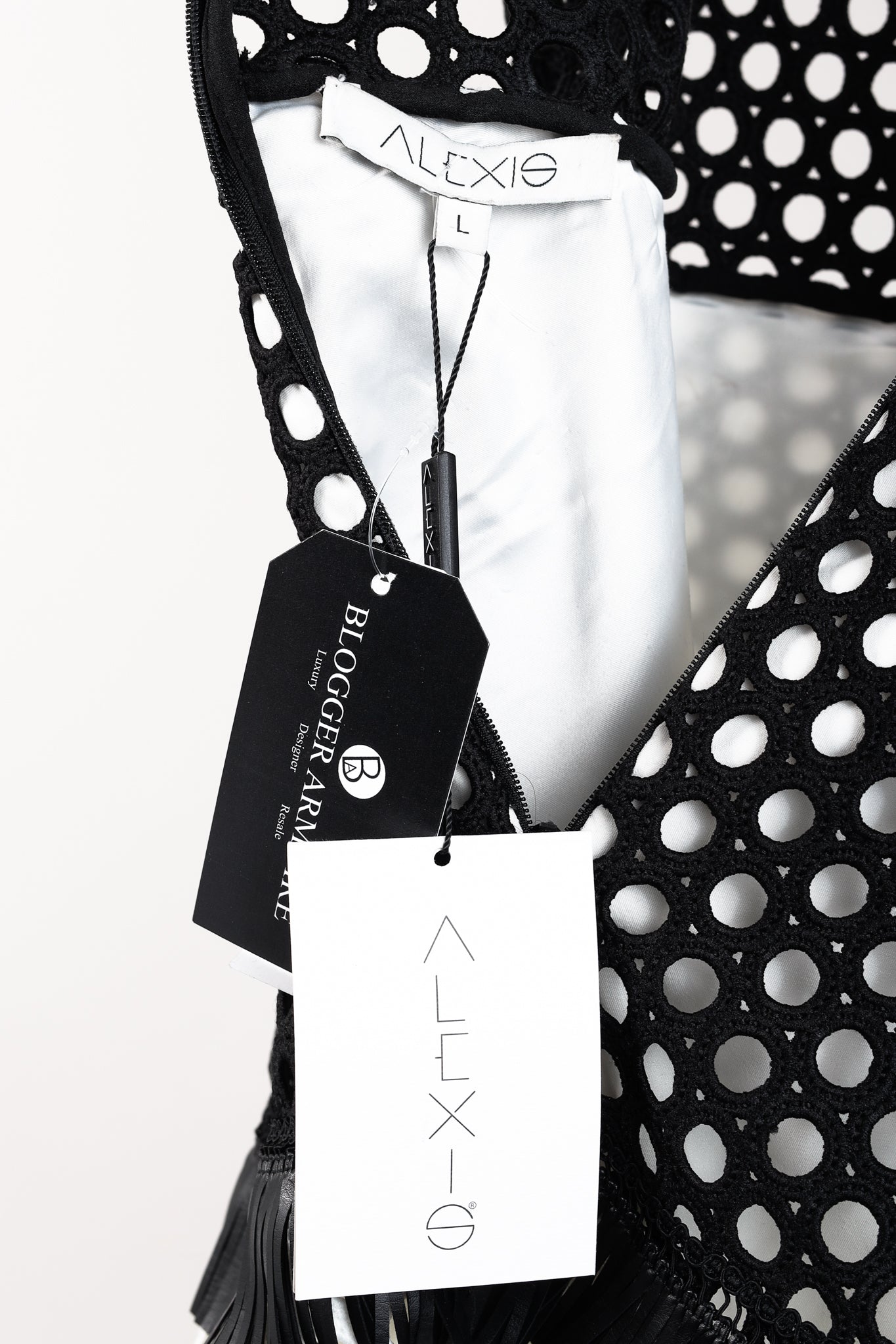Alexis Cinthia Black & White Embroidered Round Eyelets Fringe Dress