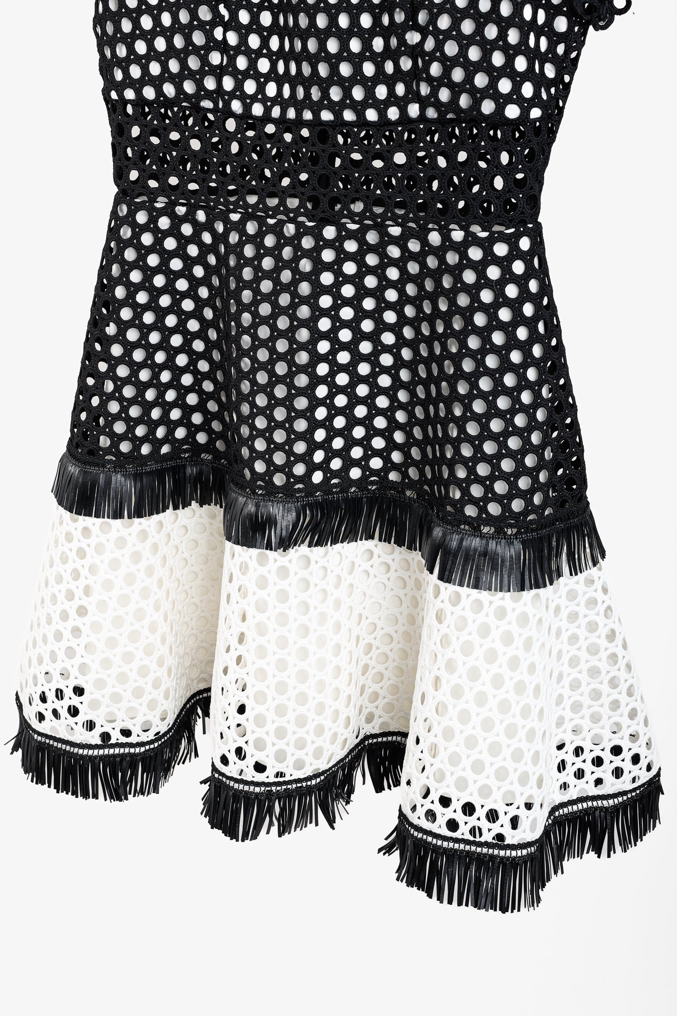 Alexis Cinthia Black & White Embroidered Round Eyelets Fringe Dress
