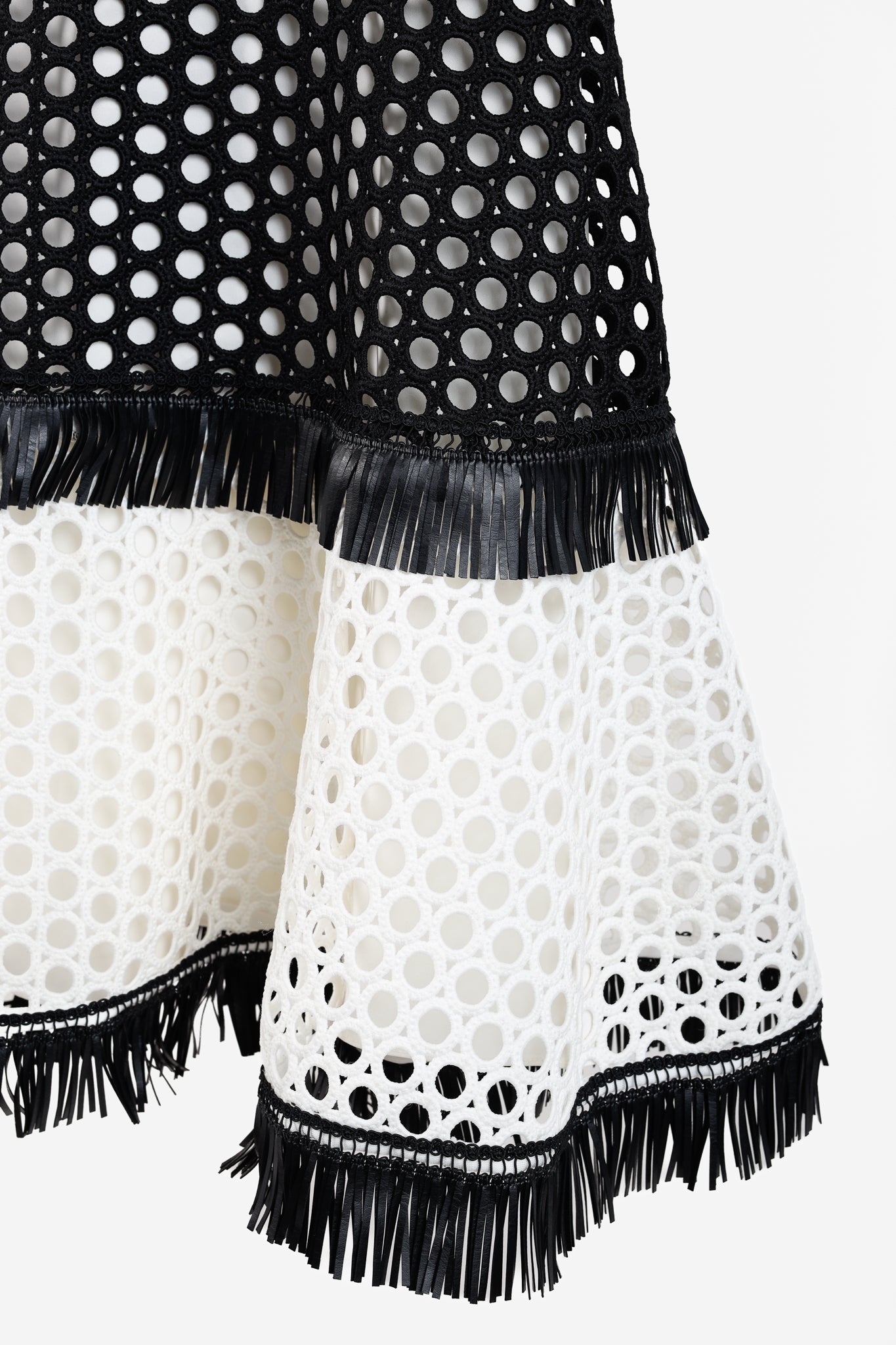 Alexis Cinthia Black & White Embroidered Round Eyelets Fringe Dress