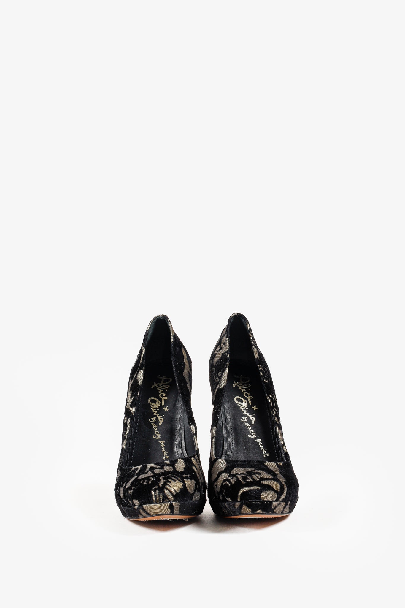 Alice + Olivia Black & Gold Helena Velvet Pumps