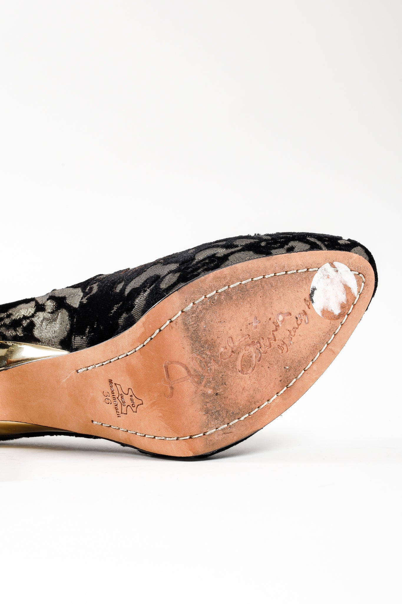 Alice + Olivia Black & Gold Helena Velvet Pumps