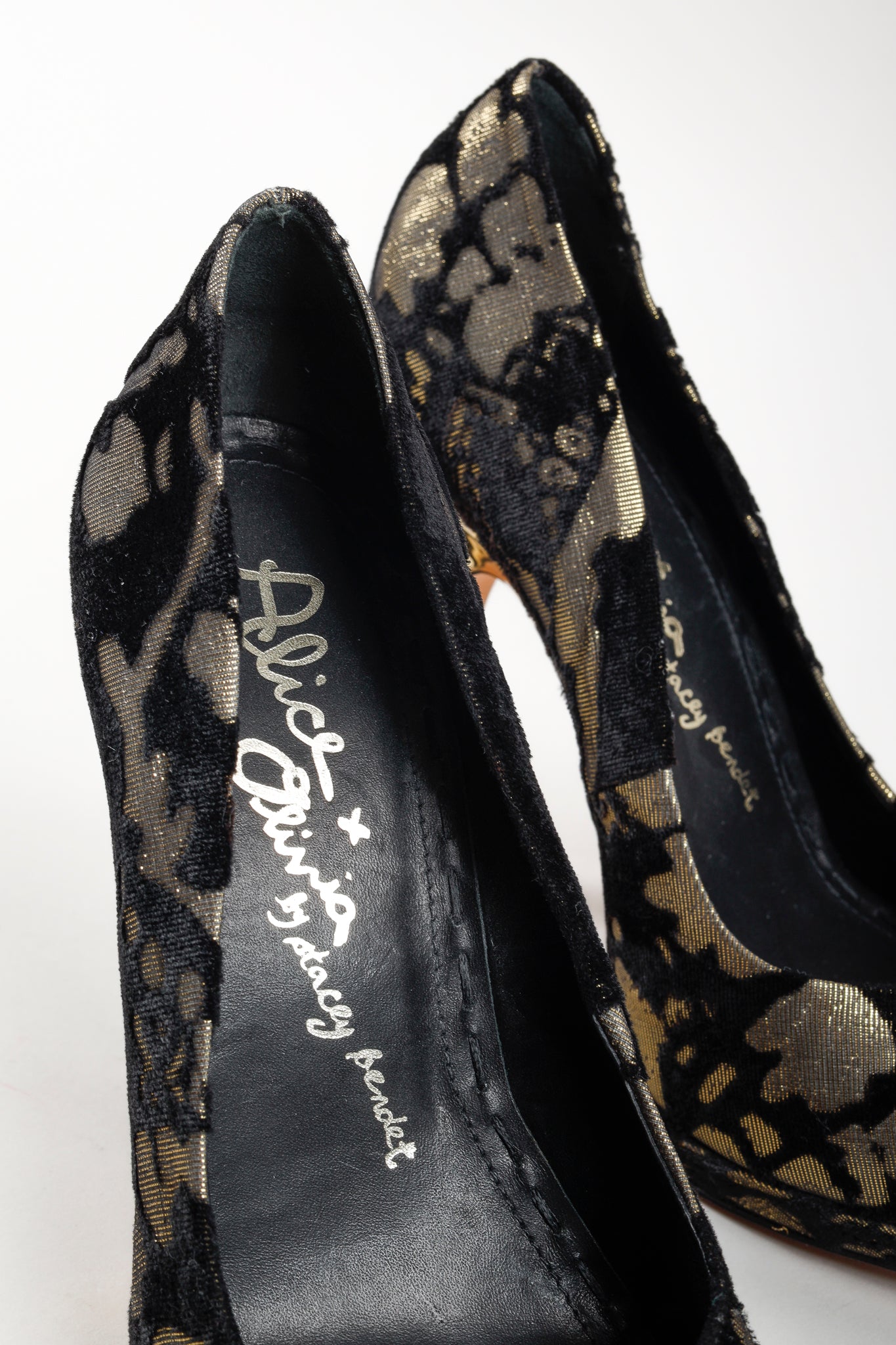 Alice + Olivia Black & Gold Helena Velvet Pumps
