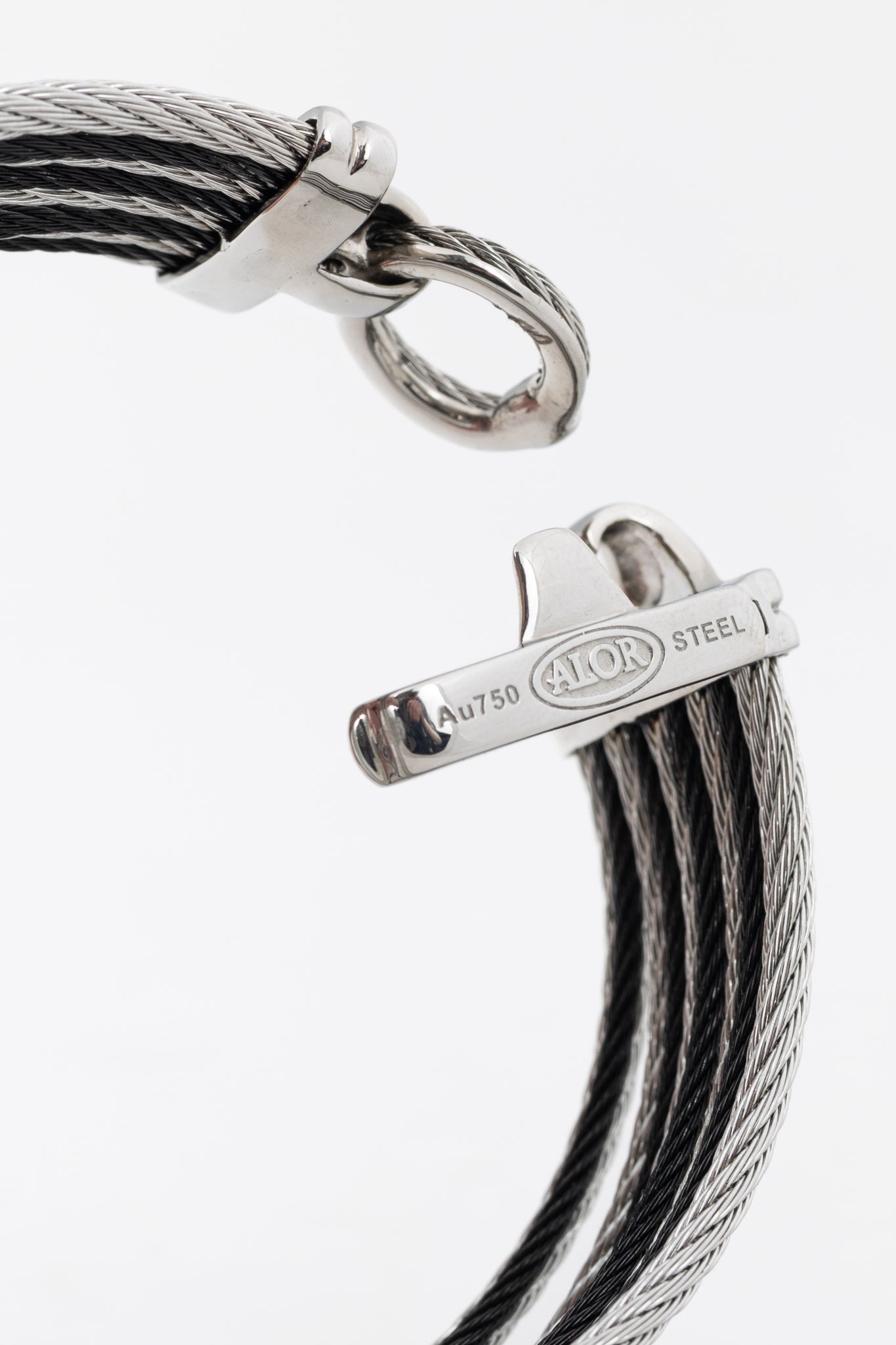 ALOR Stainless Steel & 18k White Gold Black 9-Row Cable Bangle