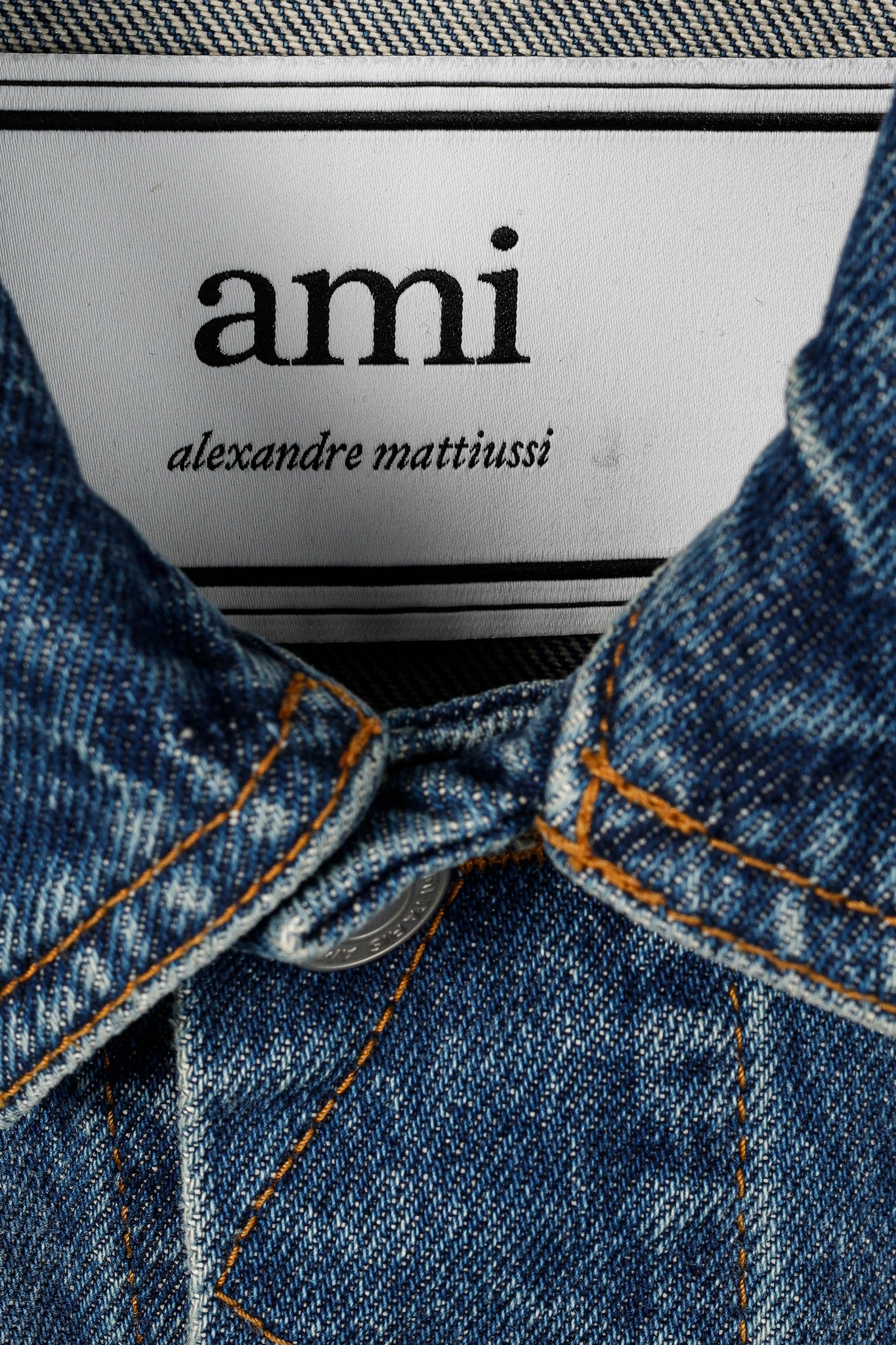 AMI Blue Weathered Patch-Pocket Denim Jacket