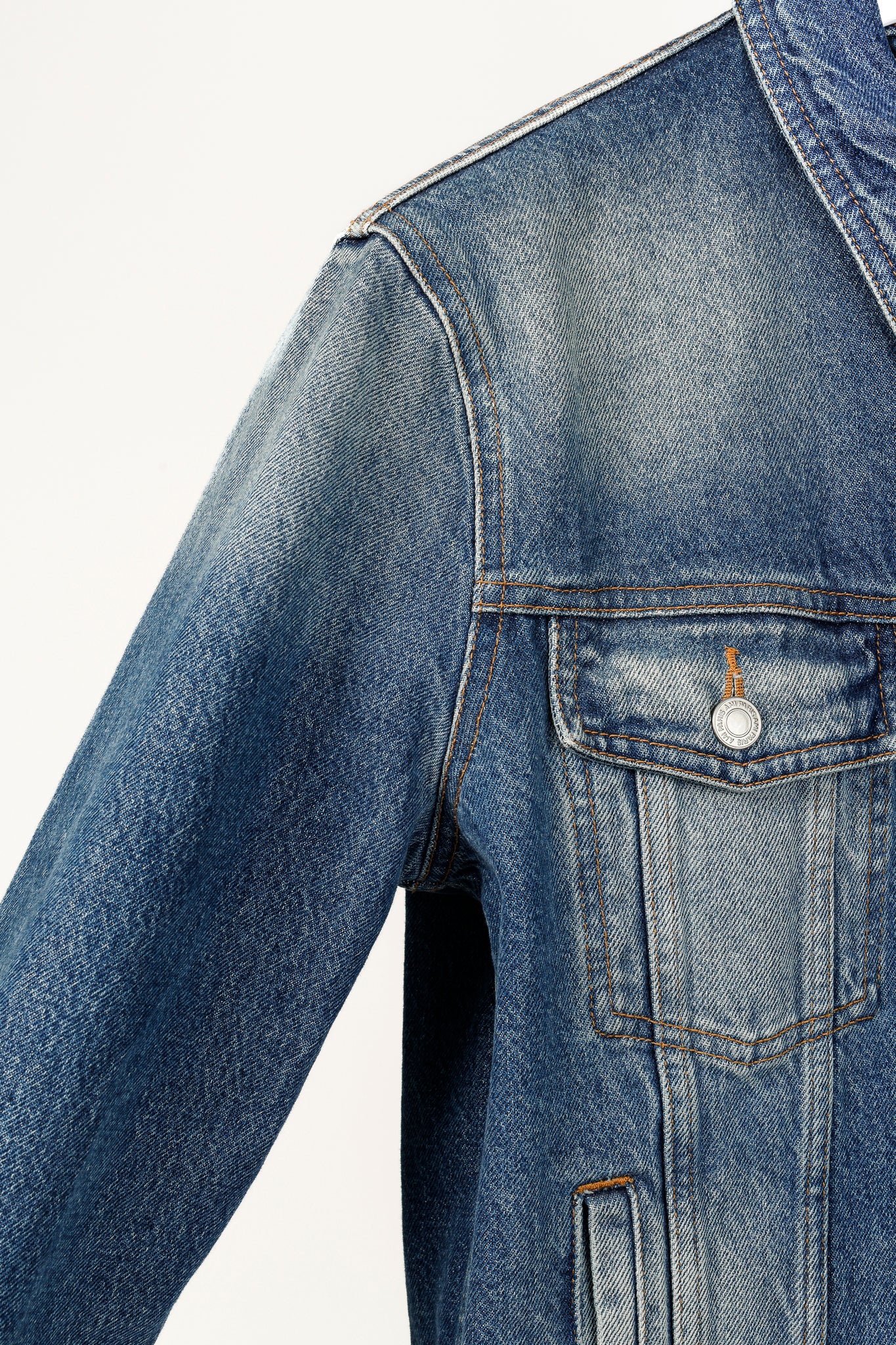 AMI Blue Weathered Patch-Pocket Denim Jacket