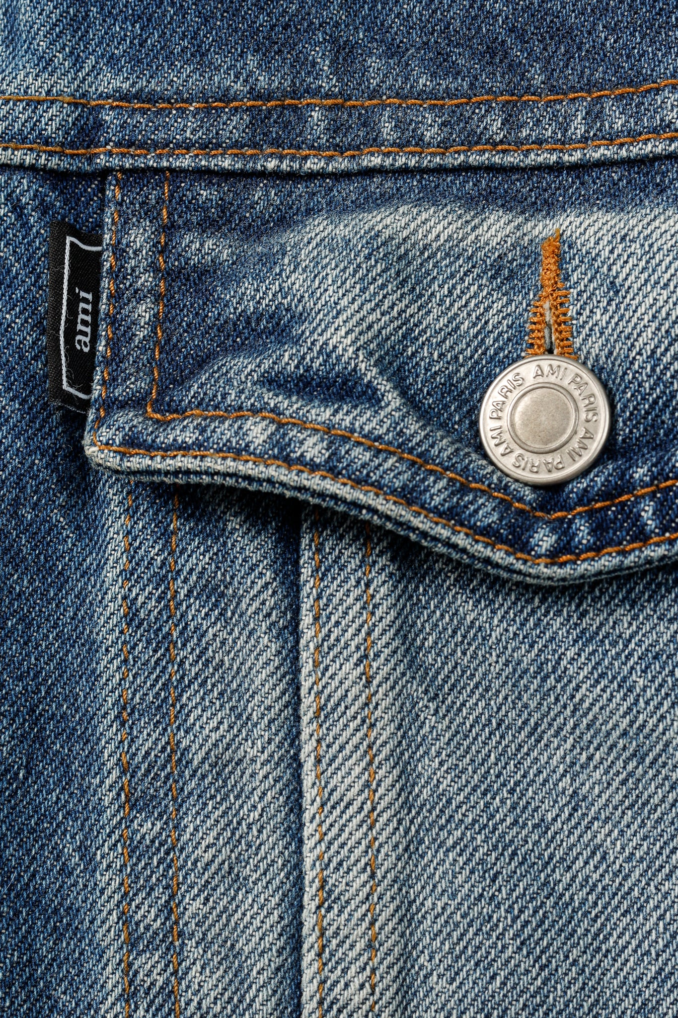 AMI Blue Weathered Patch-Pocket Denim Jacket