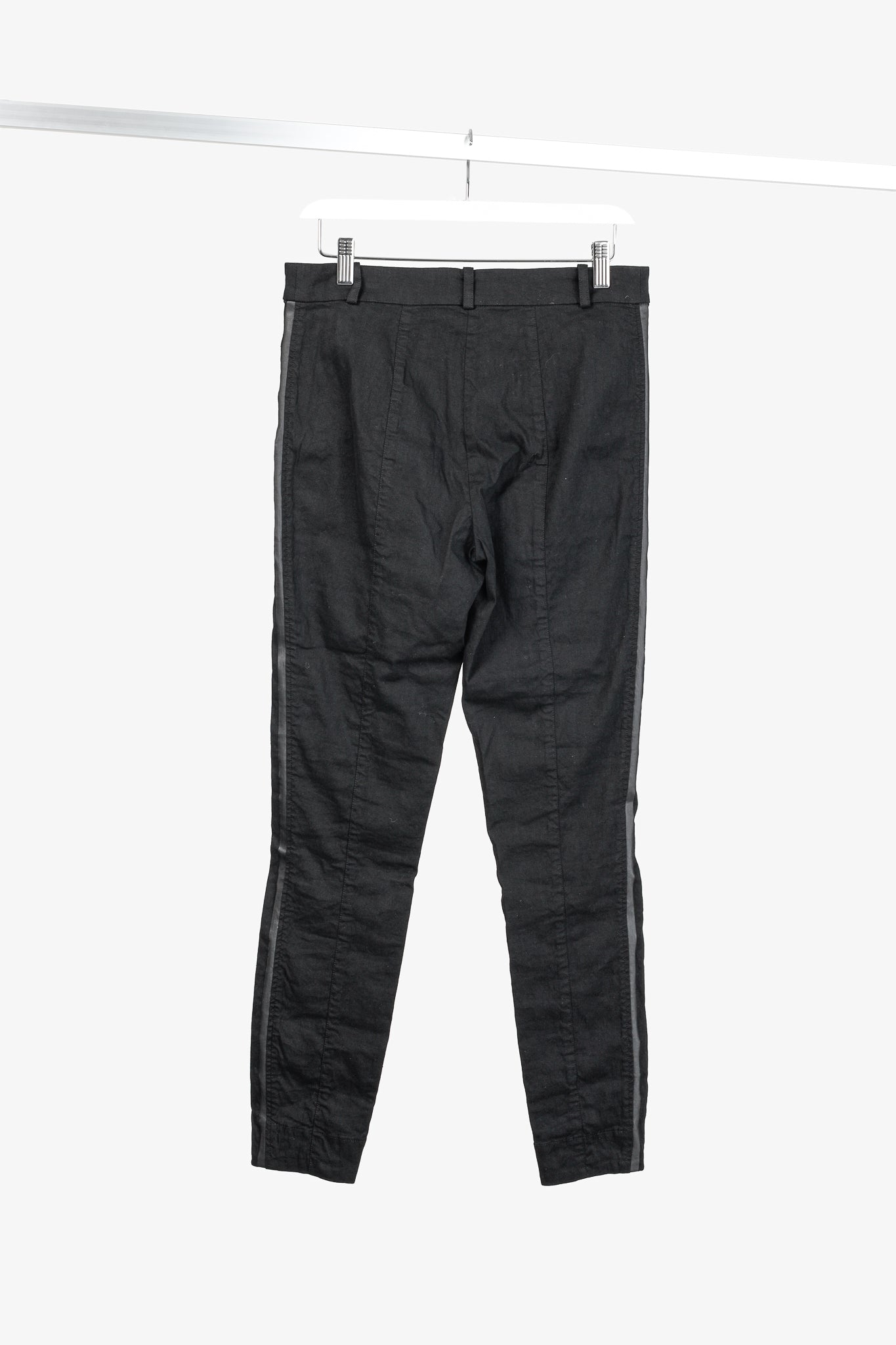 Annette Gortz SS/20 Stick Black Stretch-Linen Cropped Side-Stripe Pants