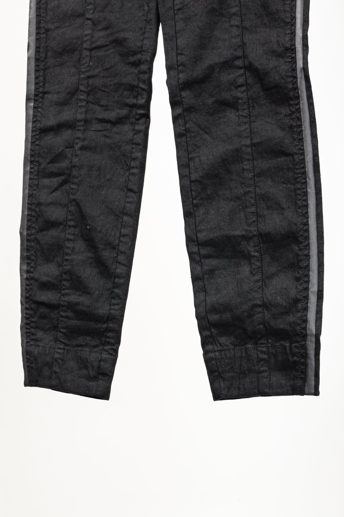 Annette Gortz SS/20 Stick Black Stretch-Linen Cropped Side-Stripe Pants