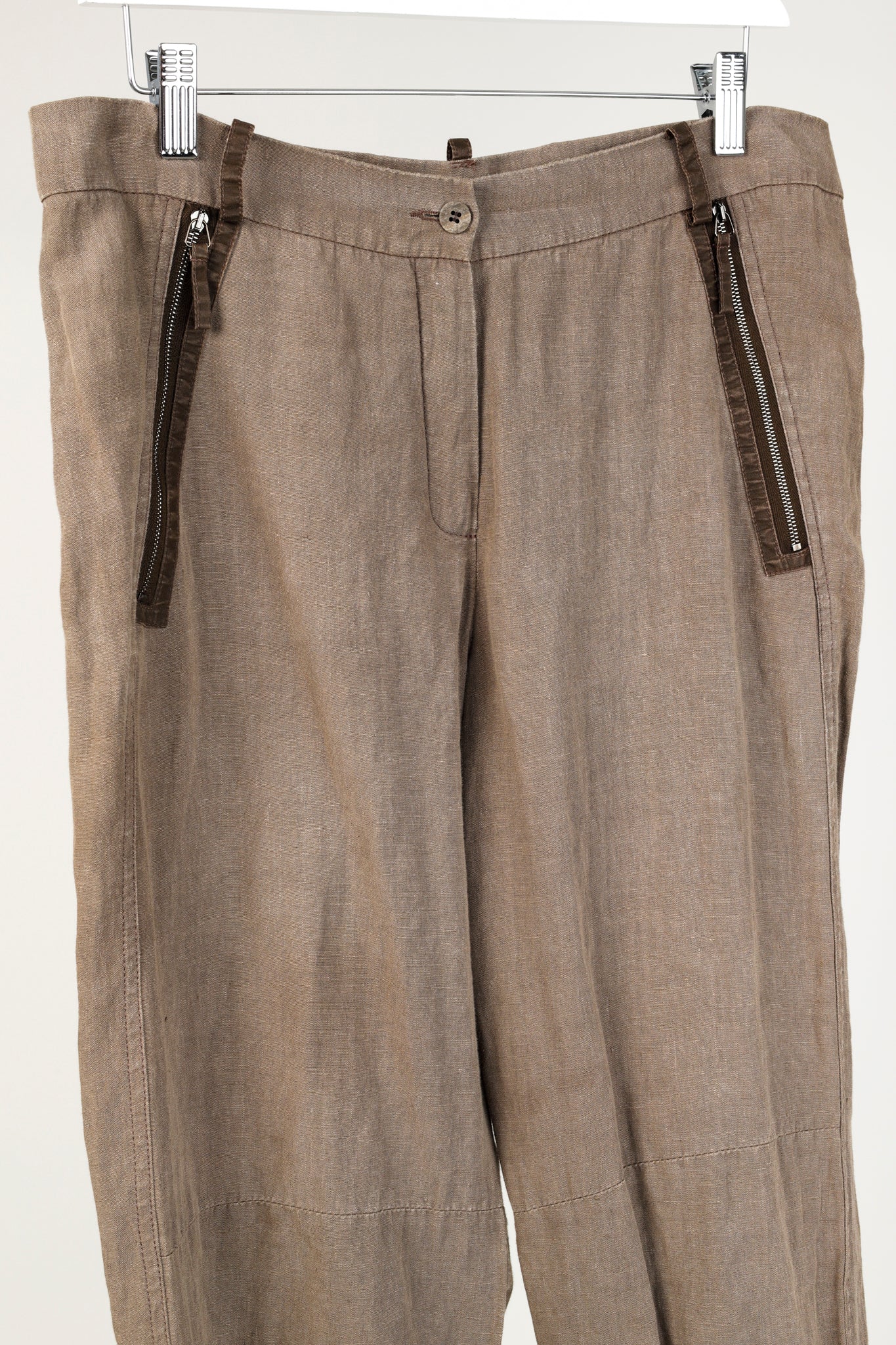 Annette Gortz SS/16 Rai Brown Linen Trim-Detail Zip-Pocket Culottes