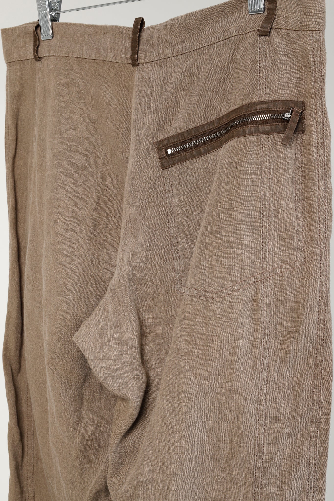 Annette Gortz SS/16 Rai Brown Linen Trim-Detail Zip-Pocket Culottes