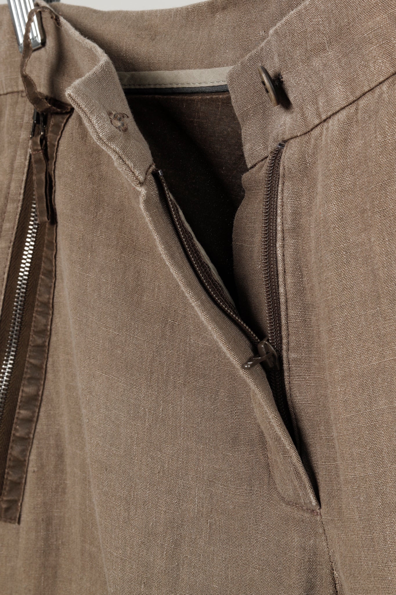 Annette Gortz SS/16 Rai Brown Linen Trim-Detail Zip-Pocket Culottes
