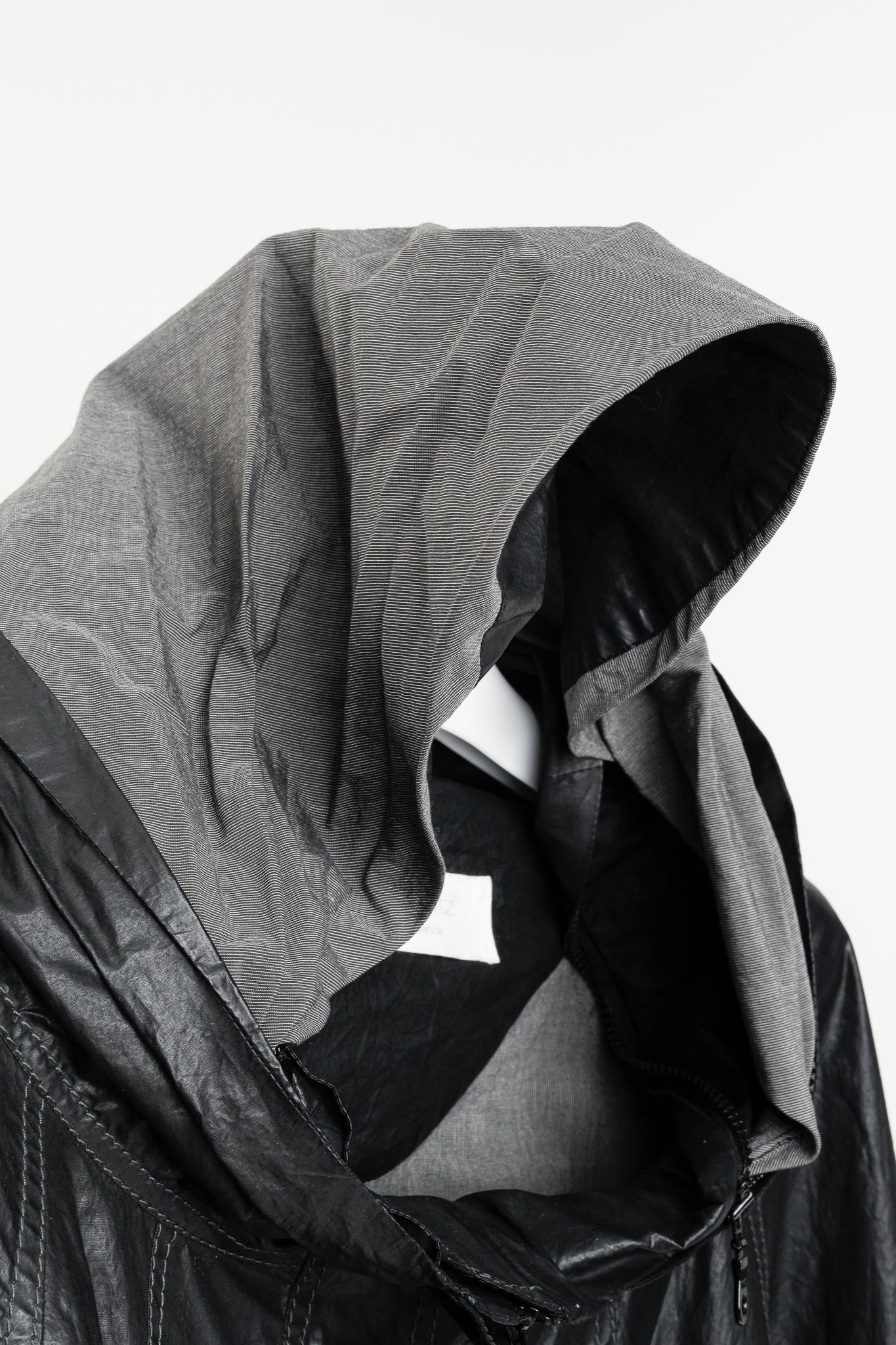 Annette Gortz Artes Black Coated Cotton Concealed Hood Bomber Jacket