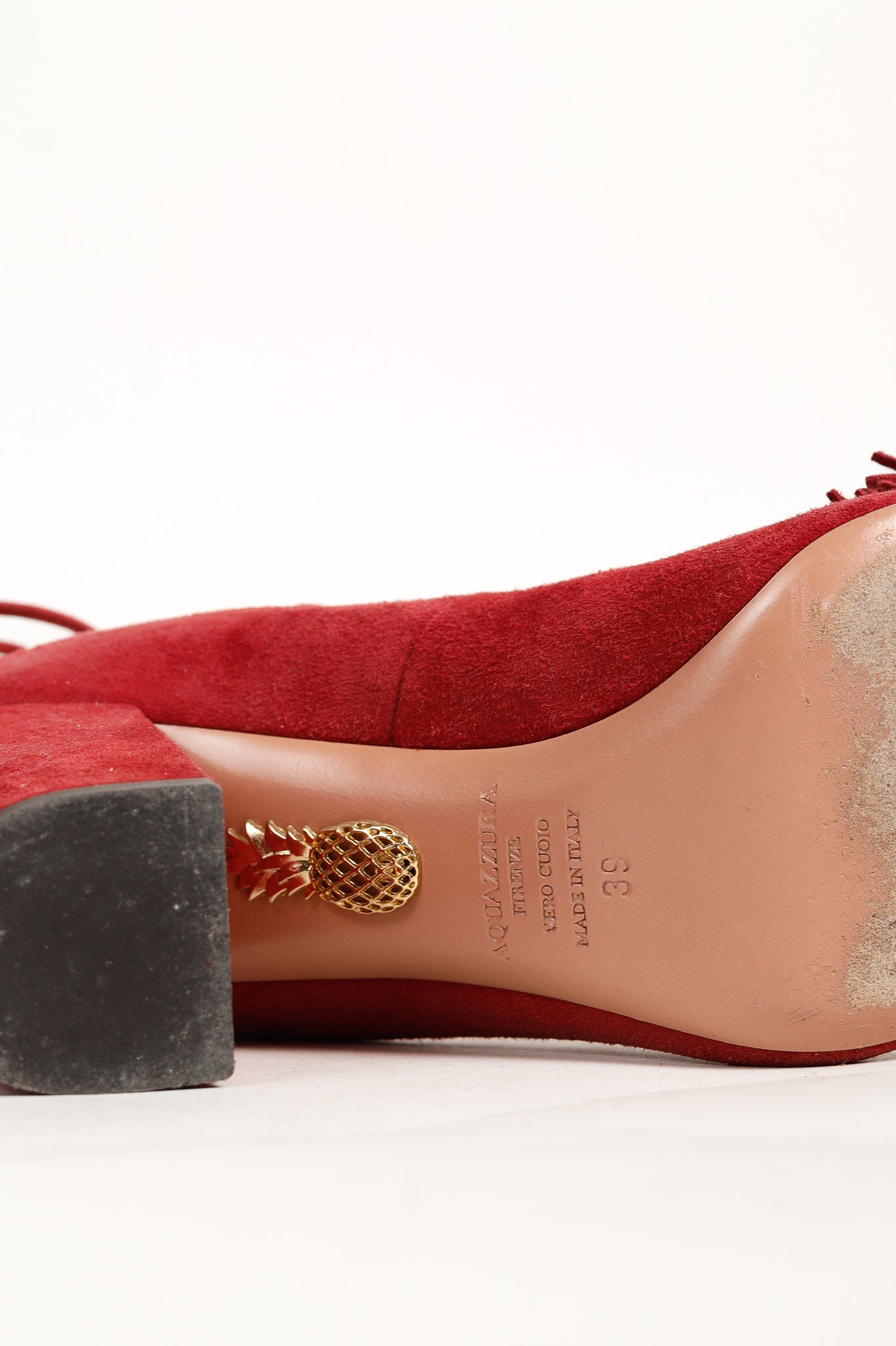 Aquazzura Wild Thing Pomegranate Fringe Lace-Up Block-Heel Pumps